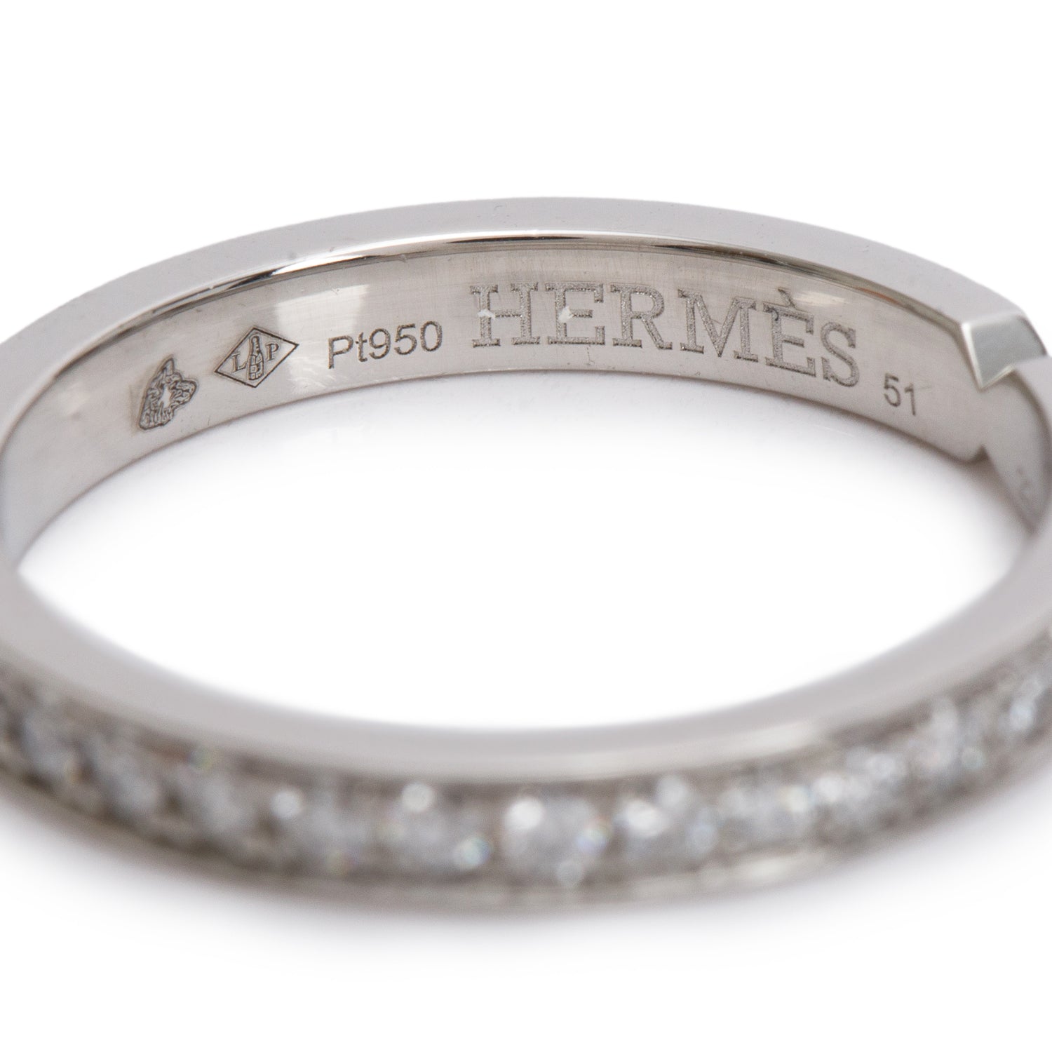 Hermes 2024 Platinum Diamond Ever Kelly Wedding Band Ring, Small Model, Size 51 5.5 w/ Box & Certificate