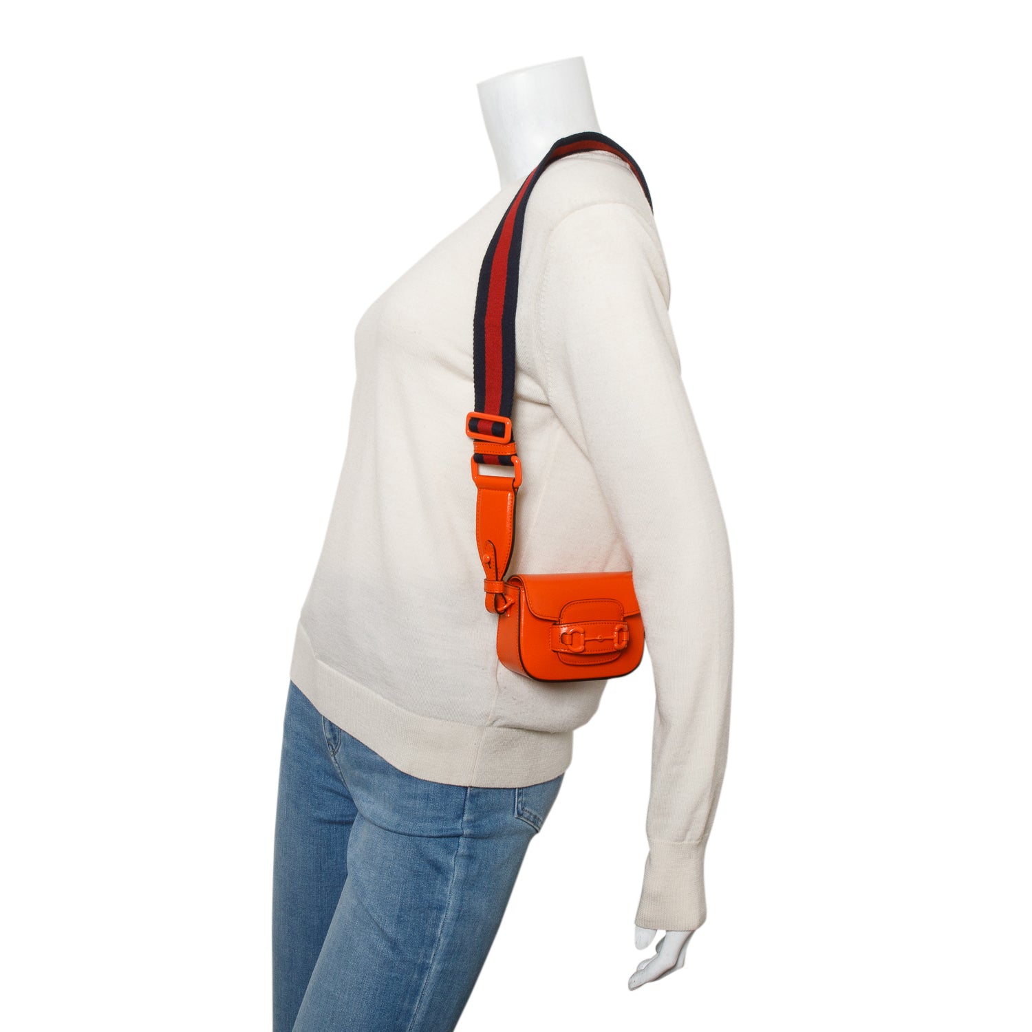 Gucci Orange Azalea Calfskin Web Monochrome Horsebit 1955 Wallet on Strap w/ Box