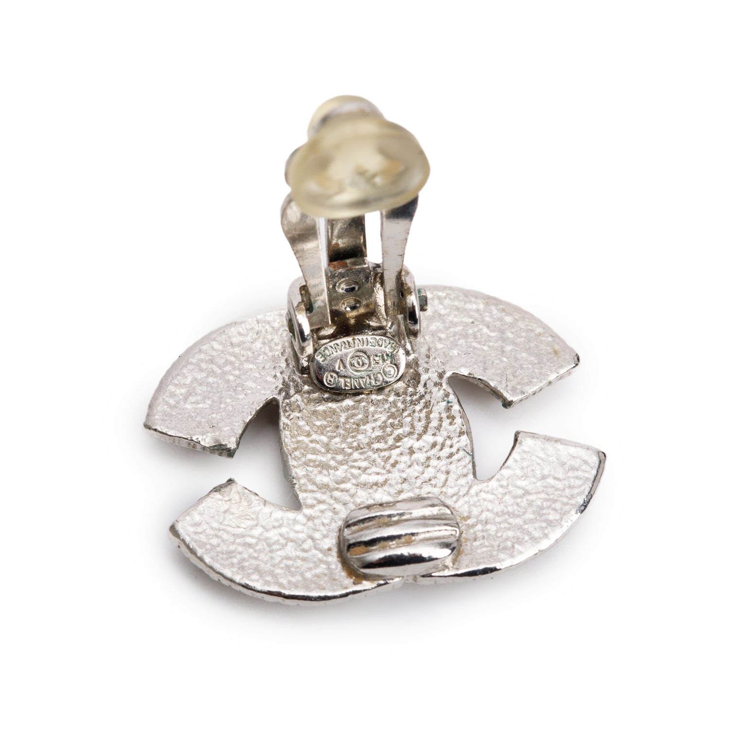 Chanel Palladium-Plated Strass CC Clip-On Earrings w/ Box