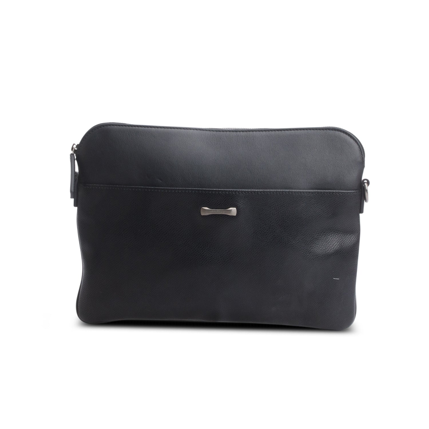 Ferragamo Black Grained Calfskin Messenger Bag