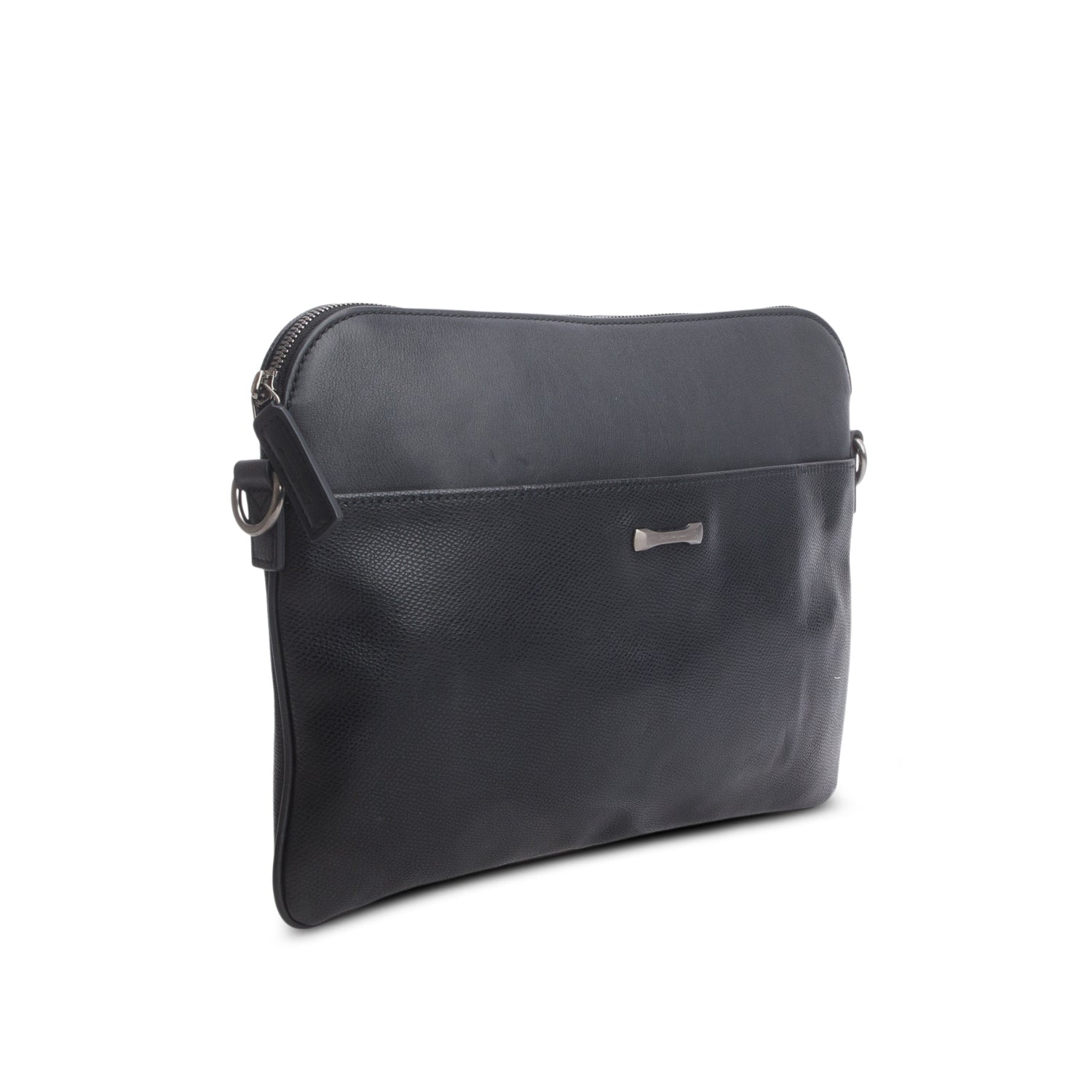 Ferragamo Black Grained Calfskin Messenger Bag