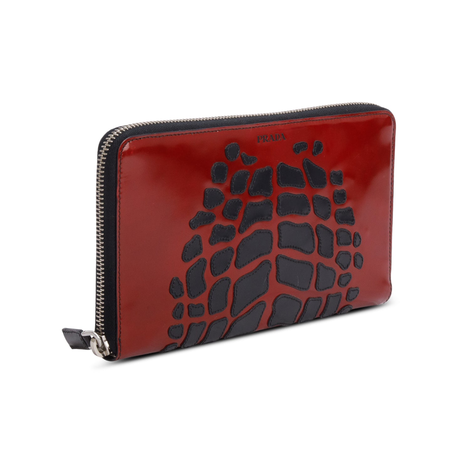 Prada Red/Black Grafite Spazzolato Long Wallet