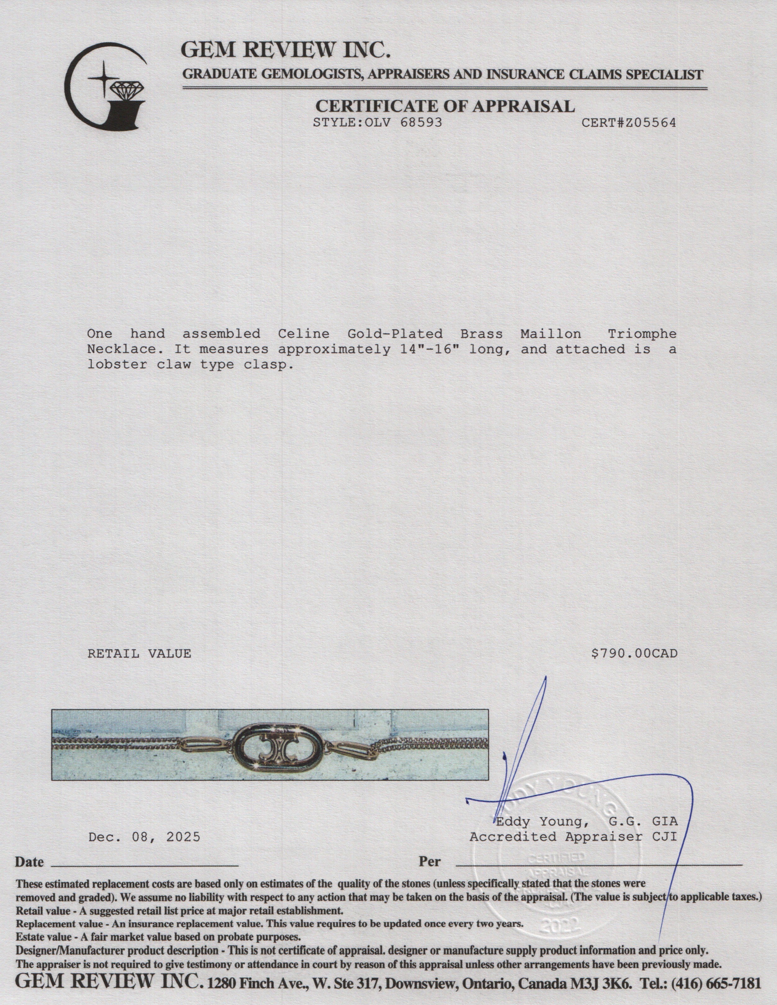 Celine Gold-Plated Brass Maillon Triomphe Necklace