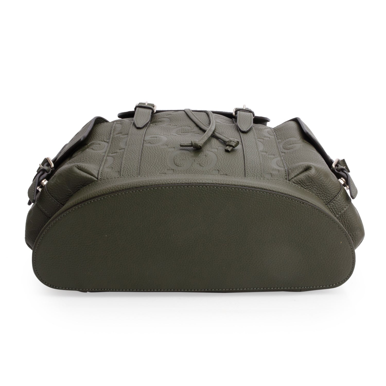 Gucci Green Piuma Calfskin Jumbo GG Embossed Double Buckle Backpack