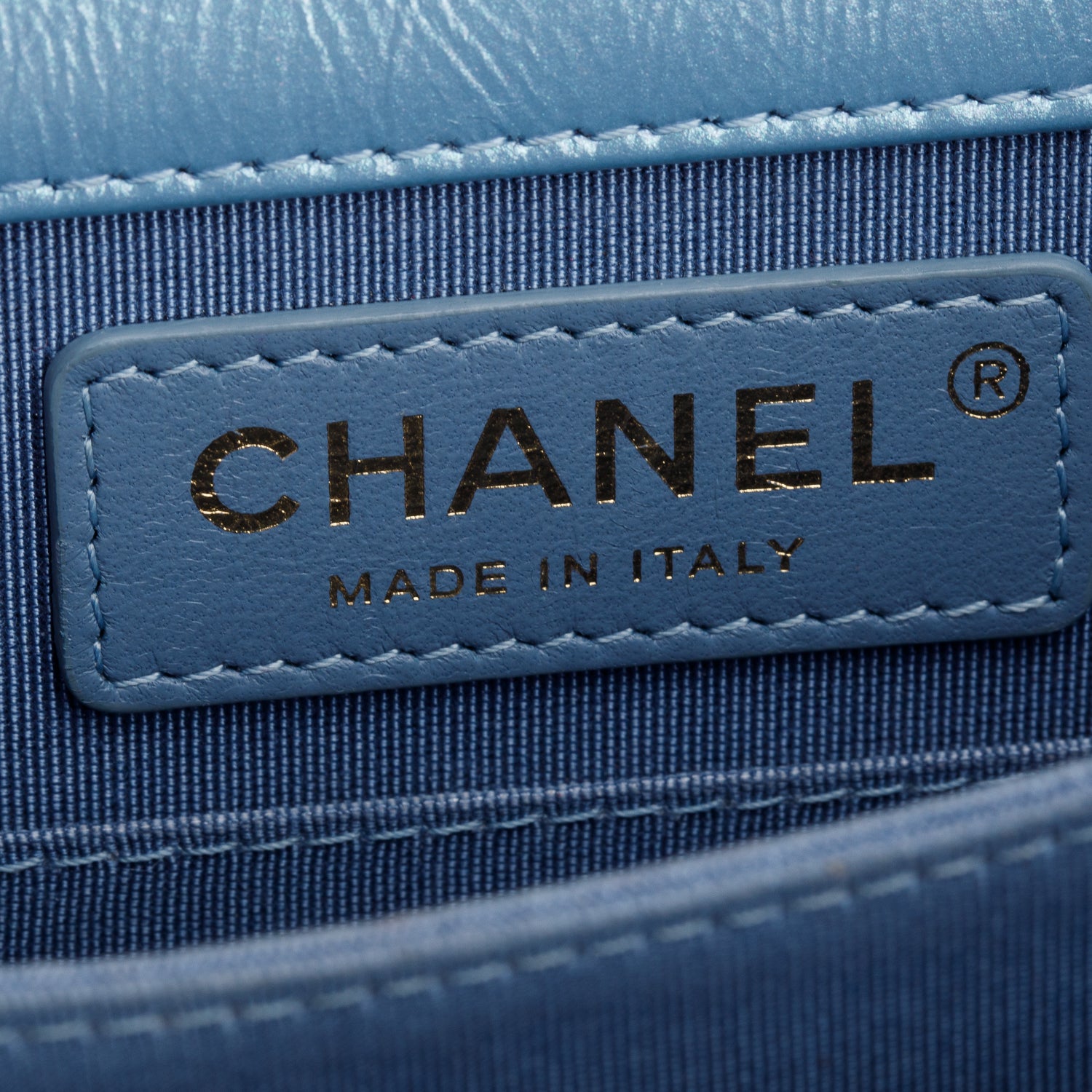 Chanel Blue Iridescent Calfskin Quilted North South Boy Flap Bag w/ Authenticity Card