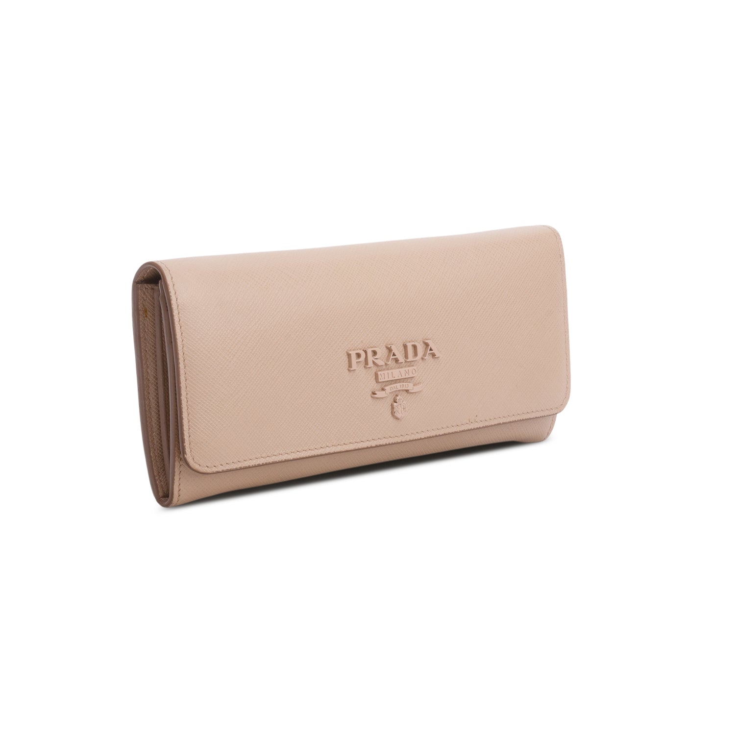 Prada Beige Saffiano Monochrome Continental Wallet w/ Card Holder
