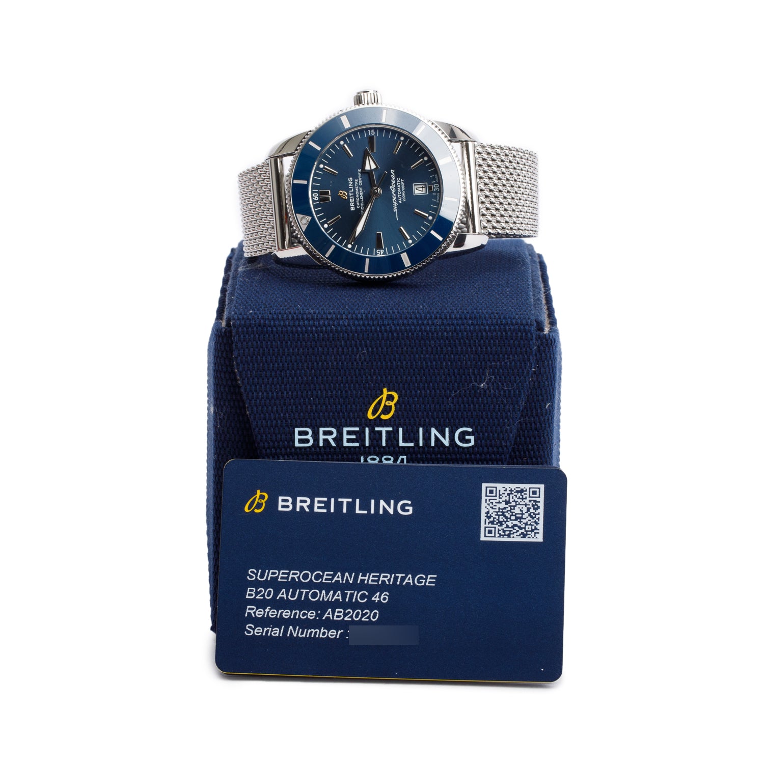 Breitling Stainless Steel Superocean Heritage B20 46 MM Automatic Watch Blue Dial AB2020 w/ Box & Papers