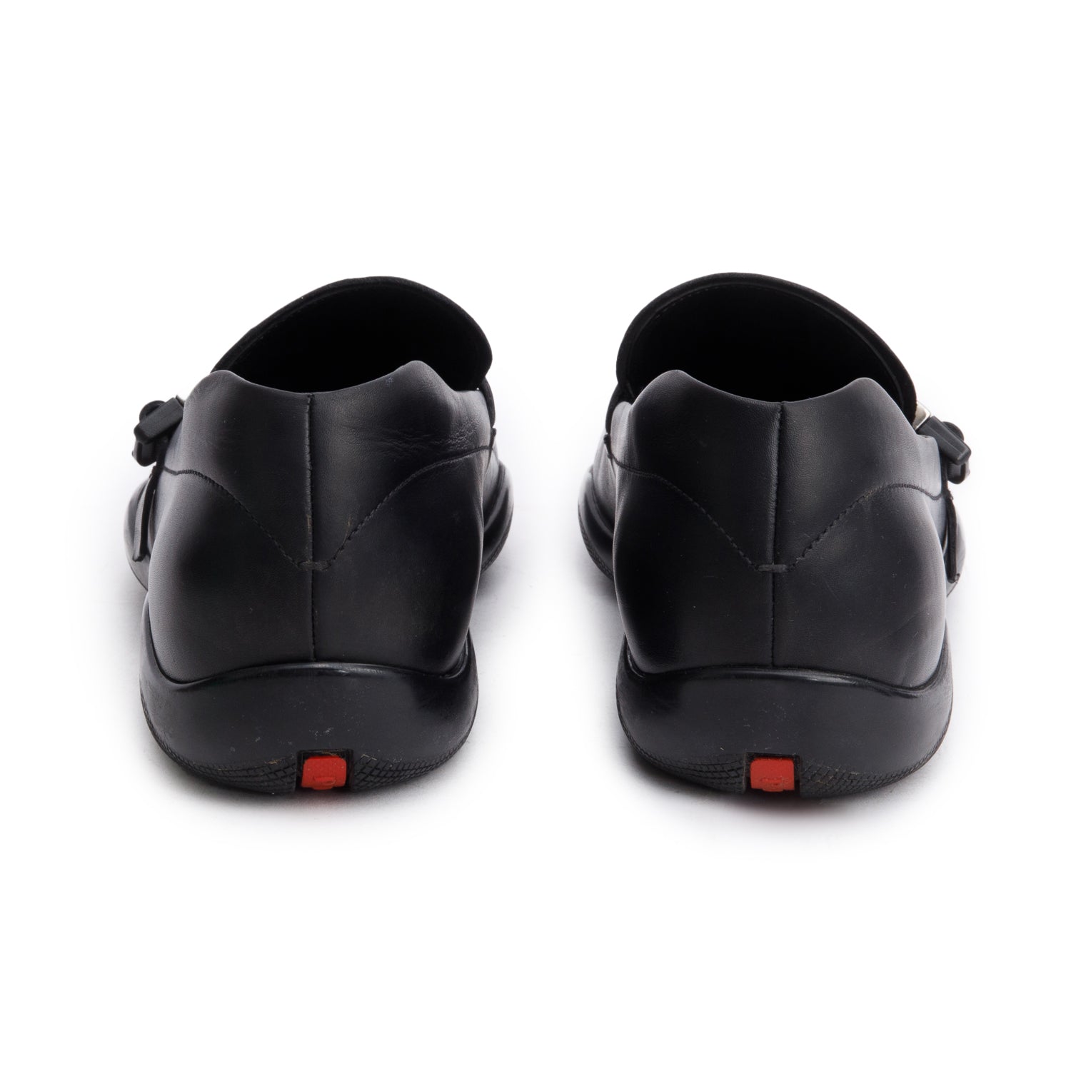 Prada Sport Black Leather Buckle Loafers, Men's Size 10 w/ Box