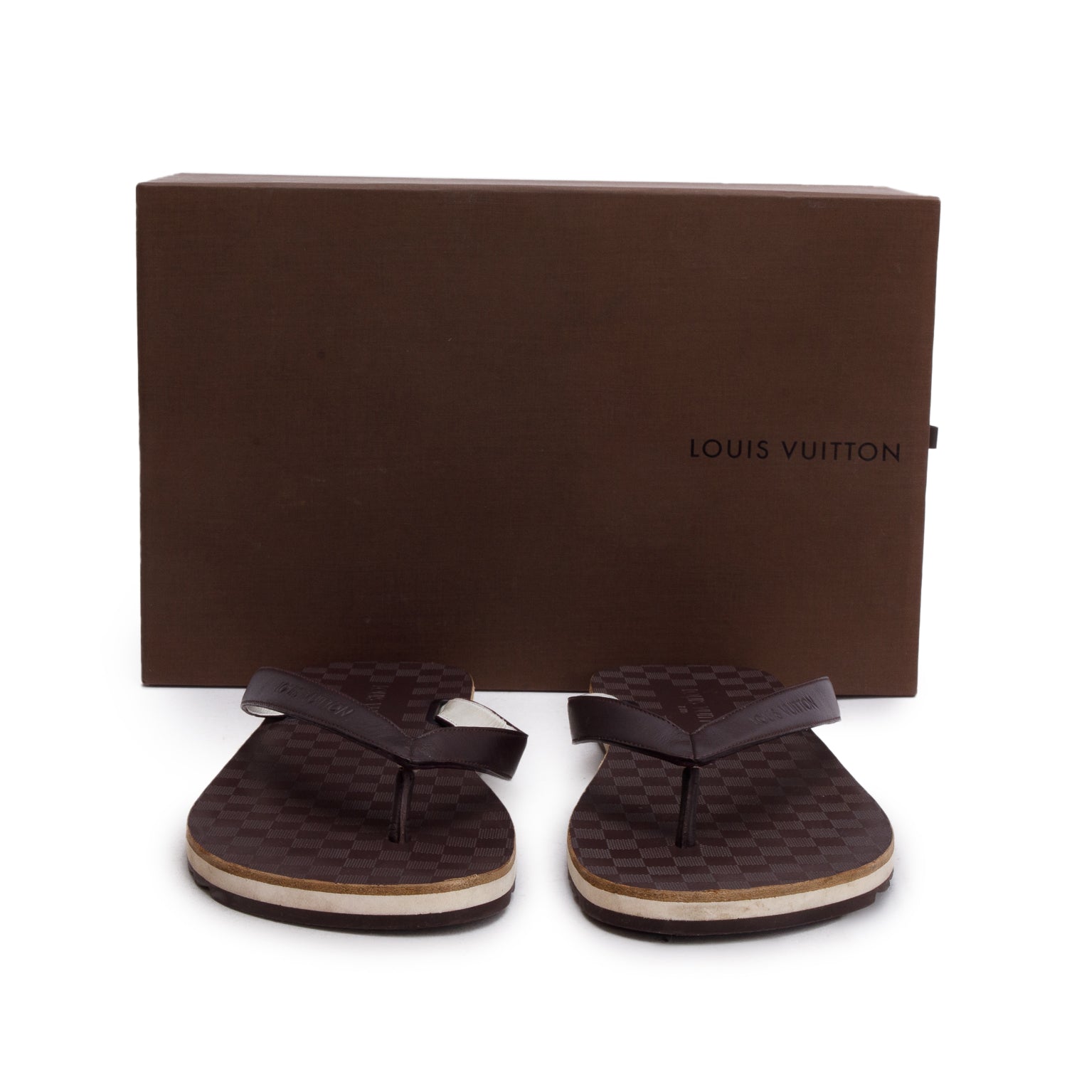 Louis Vuitton Brown Leather Flip Flops, Men's Size 10 w/ Box