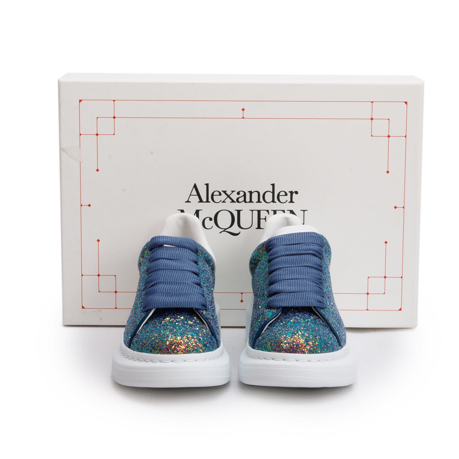 Alexander McQueen White Leather Glitter Disco Kid's Sneakers, Size 30 w/ Box