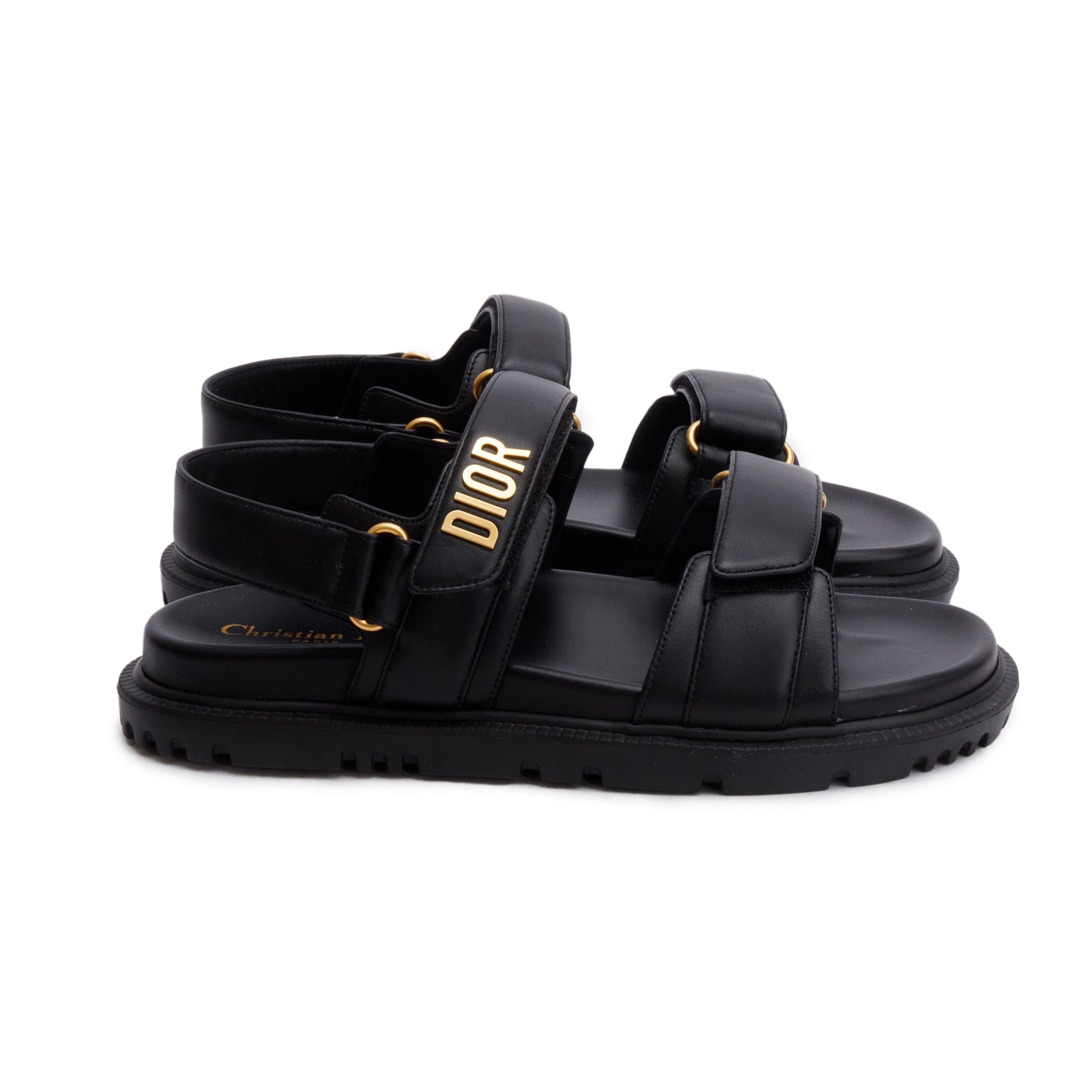 Christian Dior Black Lambskin Dioract 10mm Sandals, Size 39 w/ Box