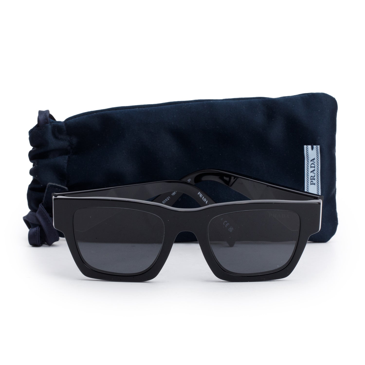 Prada SPRA06 Black Acetate Square Sunglasses w/ Pouch