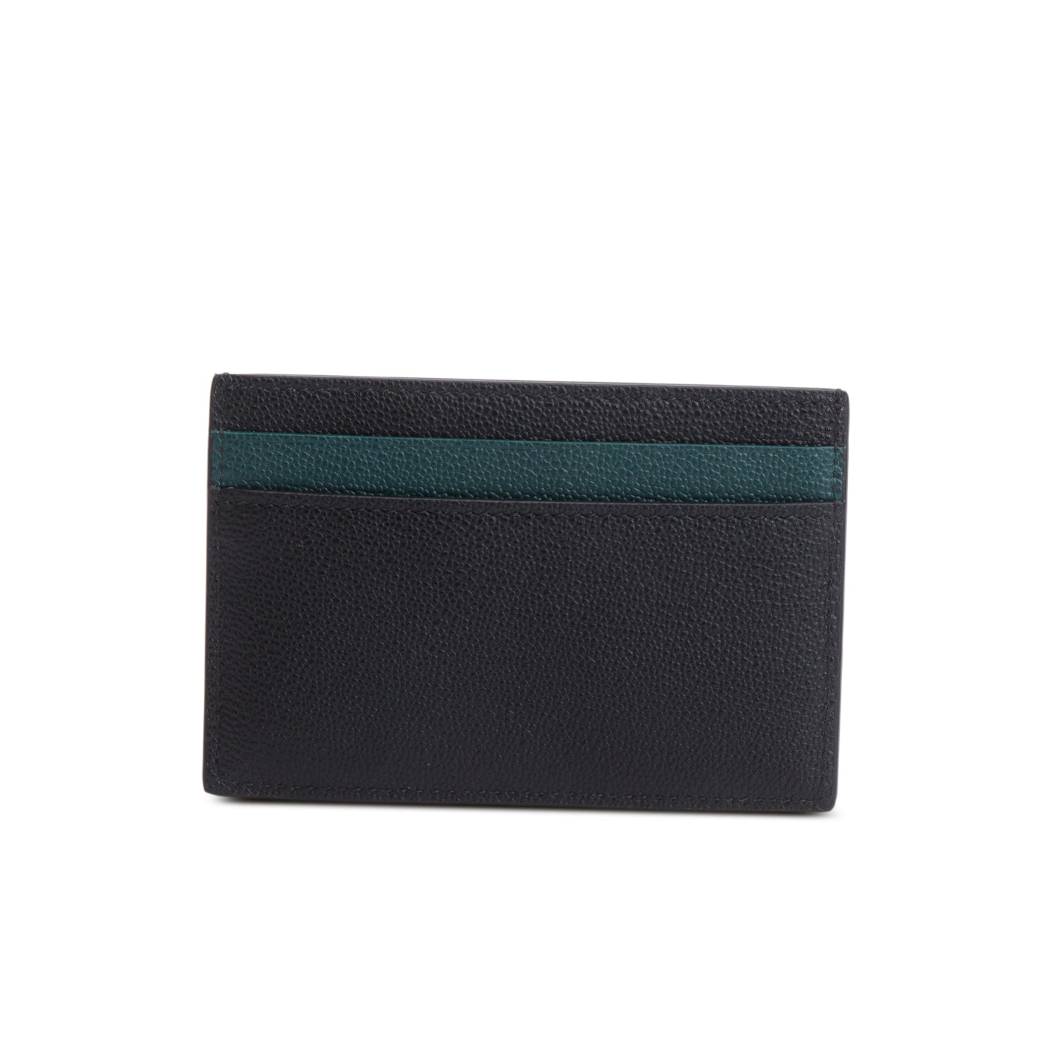 Bvlgari 2023 Black Green Grain Calf Leather Card Holder w/ Box & Authenticity Card