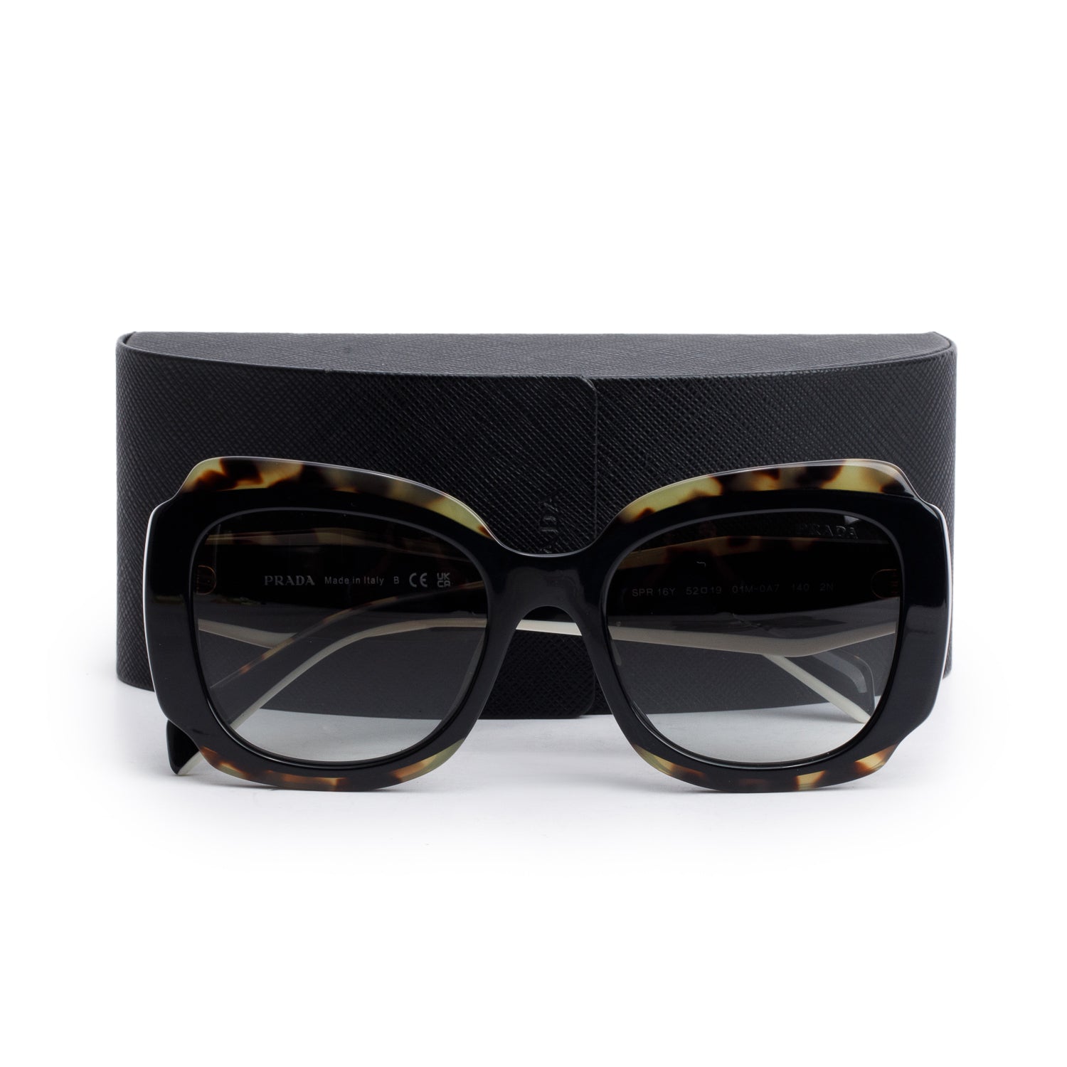 Prada SPR16Y Black/Havana Acetate Square Sunglasses w/ Case