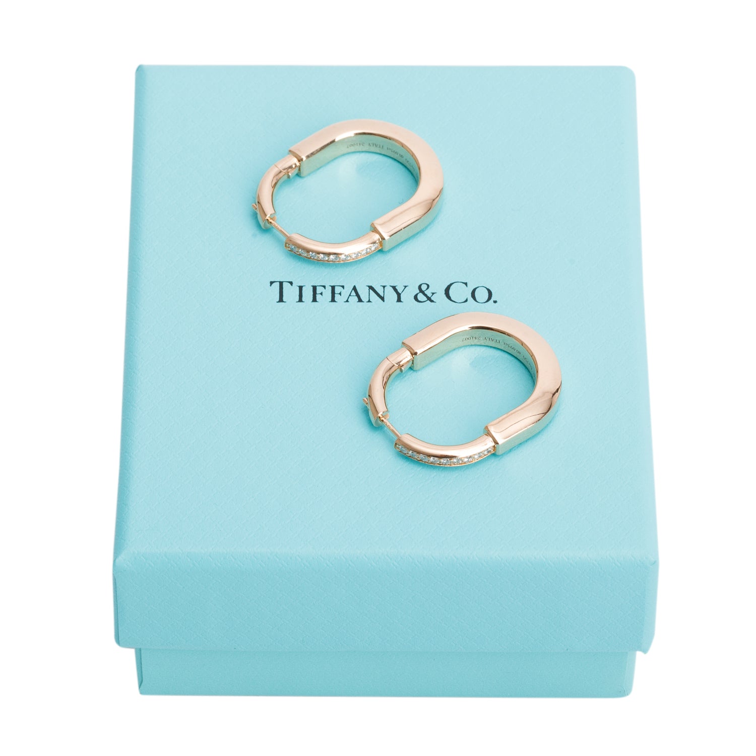 Tiffany & Co. 18k Rose Gold Diamond Medium Lock Earrings w/ Box
