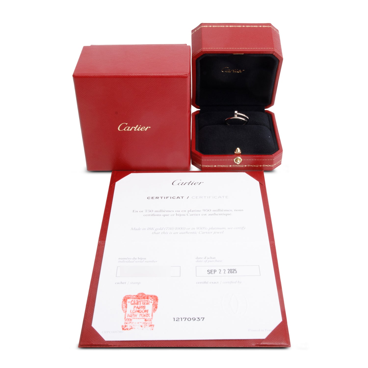 Cartier 2025 18k White Gold Juste Un Clou Ring, Small Model, Size 51 5.75 w/ Box, Receipt, & Certificate