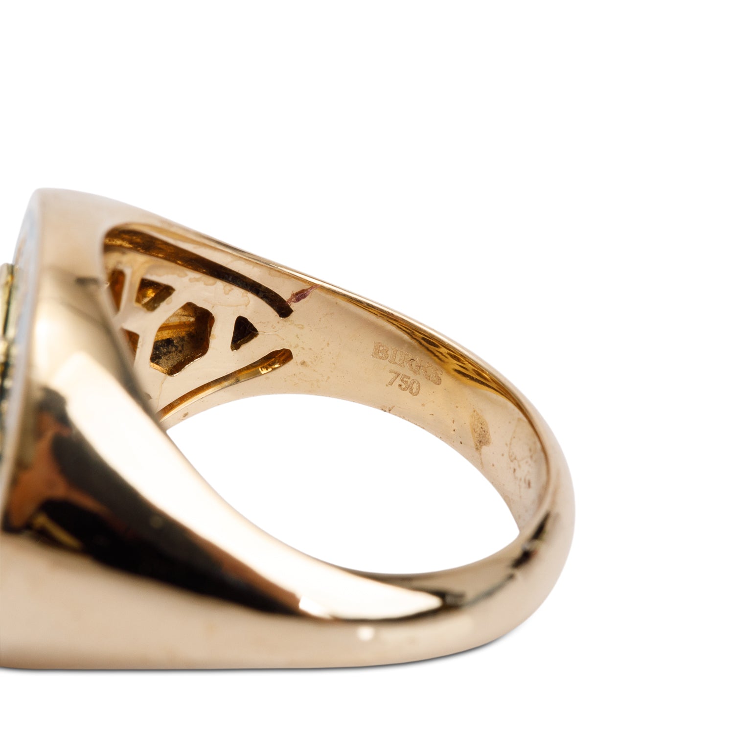 Birks 18k Yellow Gold Teal Enamel & Diamond Bee Chic Signet Ring, Size 4 w/ Box