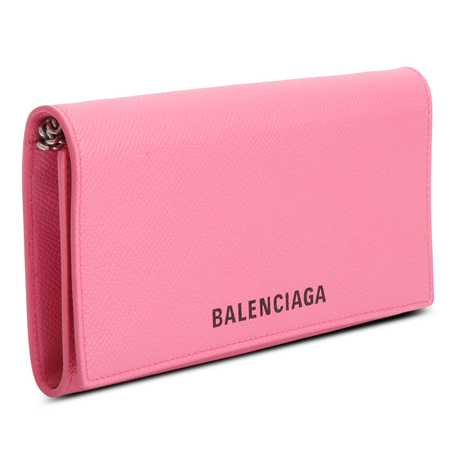 Balenciaga Pink Pebbled Calfskin Logo Everyday Flap Chain Wallet w/ Box