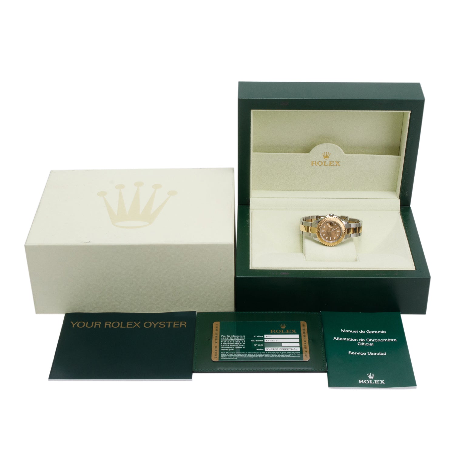 Rolex Stainless Steel & 18k Yellow Gold Yacht-Master 29 MM Automatic Watch Gold Dial 169623 w/ Box & Papers