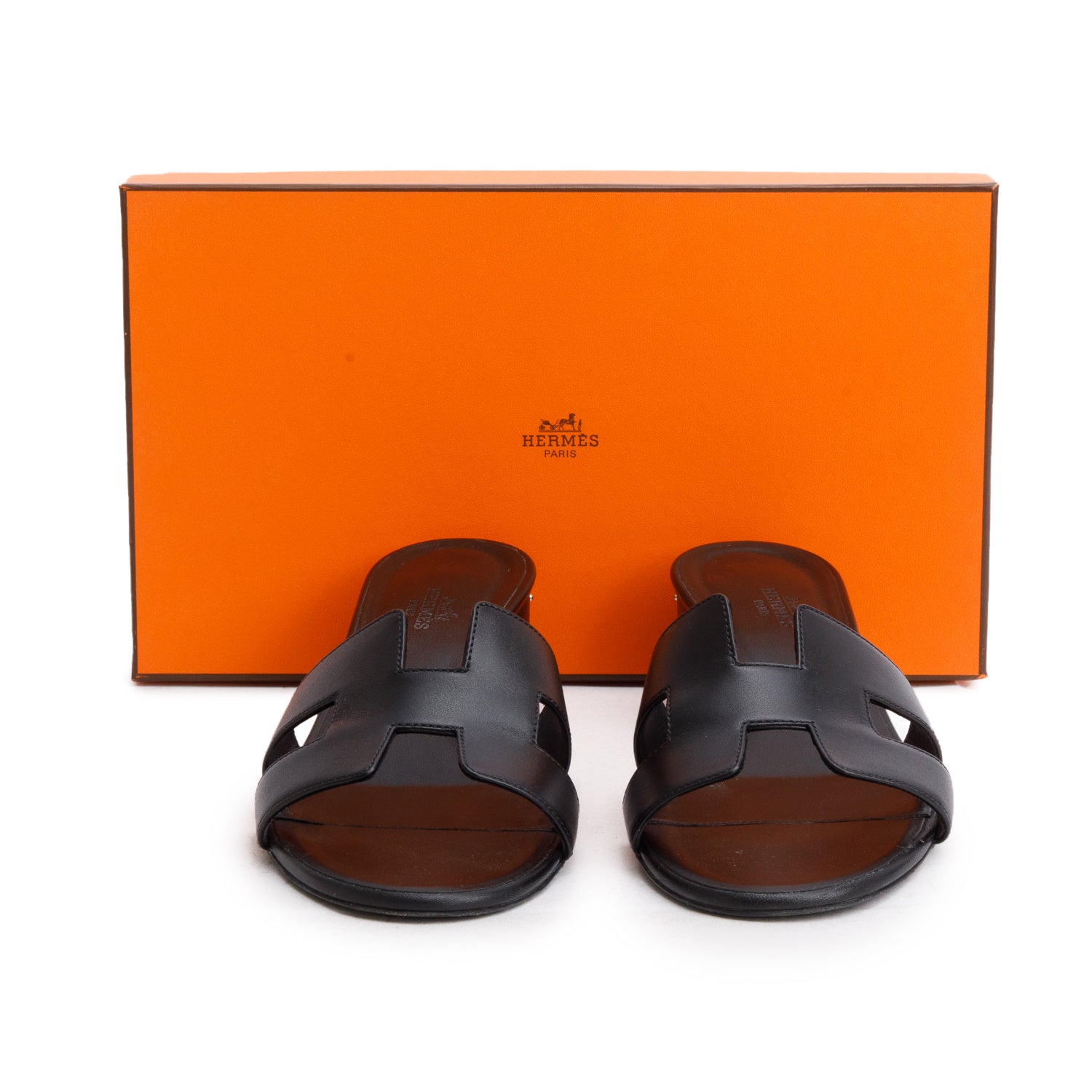 Hermes Black Calfskin Studded Oasis Sandals, Size 39 w/ Box & Heel