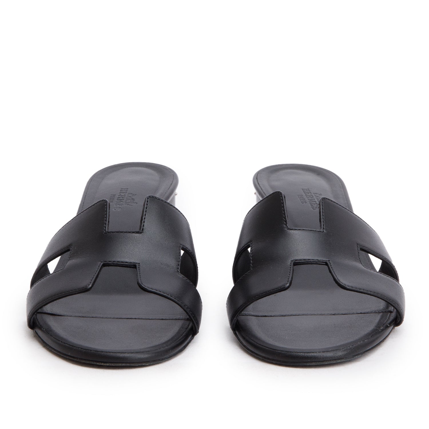 Hermes Black Calfskin Studded Oasis Sandals, Size 39 w/ Box & Heel