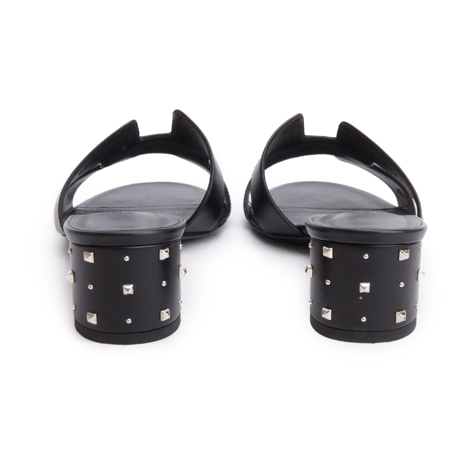 Hermes Black Calfskin Studded Oasis Sandals, Size 39 w/ Box & Heel