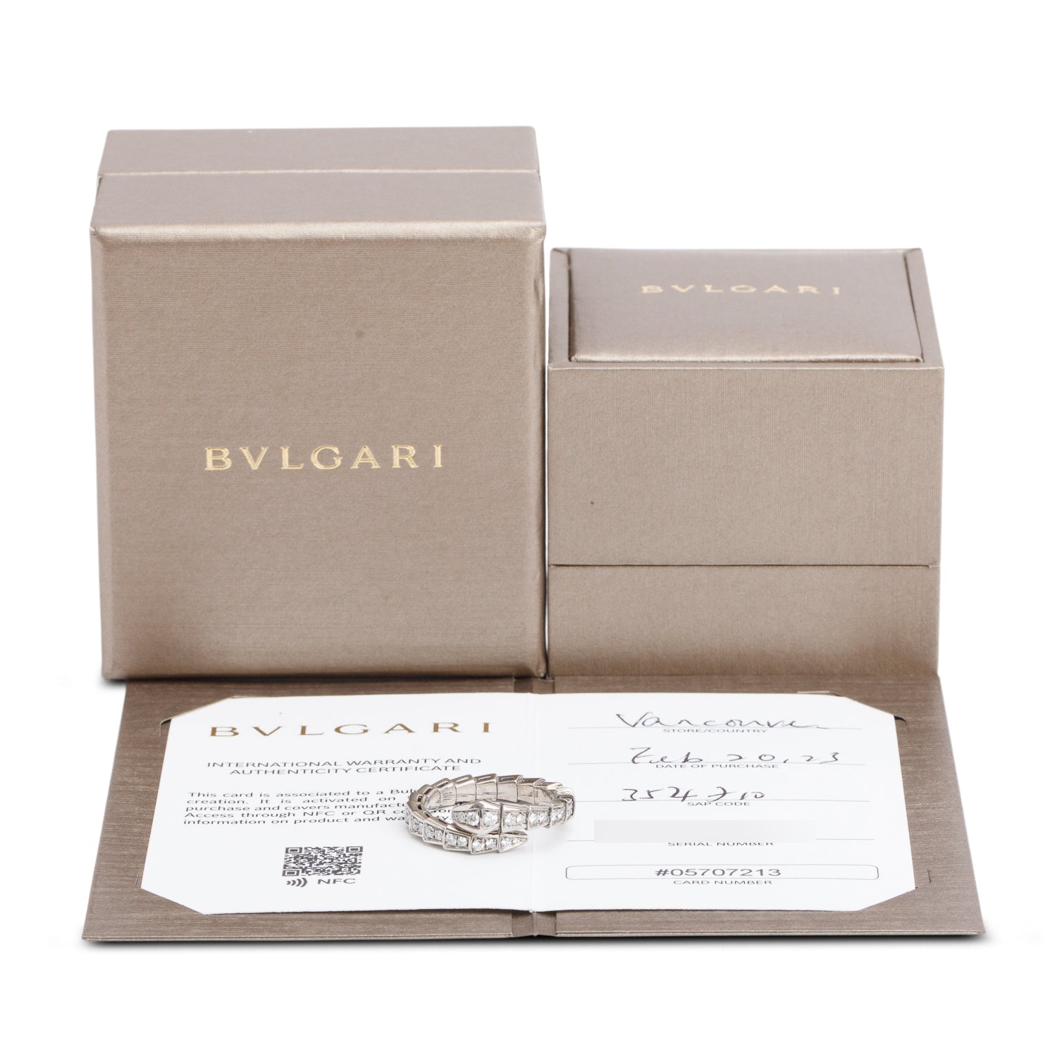 BVLGARI 2023 18k White Gold Diamond Serpenti Viper Ring, Size XL w/ Box & Certificate