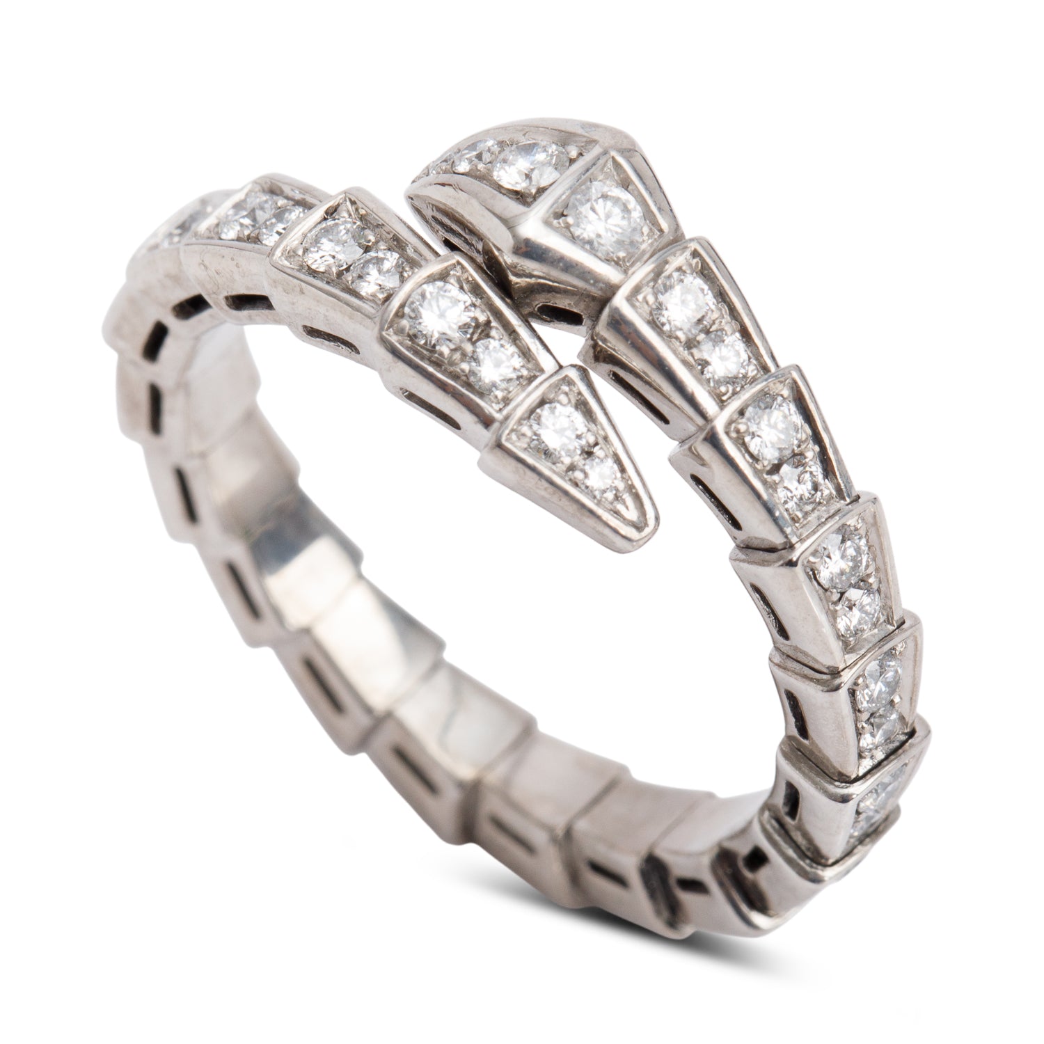 BVLGARI 2023 18k White Gold Diamond Serpenti Viper Ring, Size XL w/ Box & Certificate
