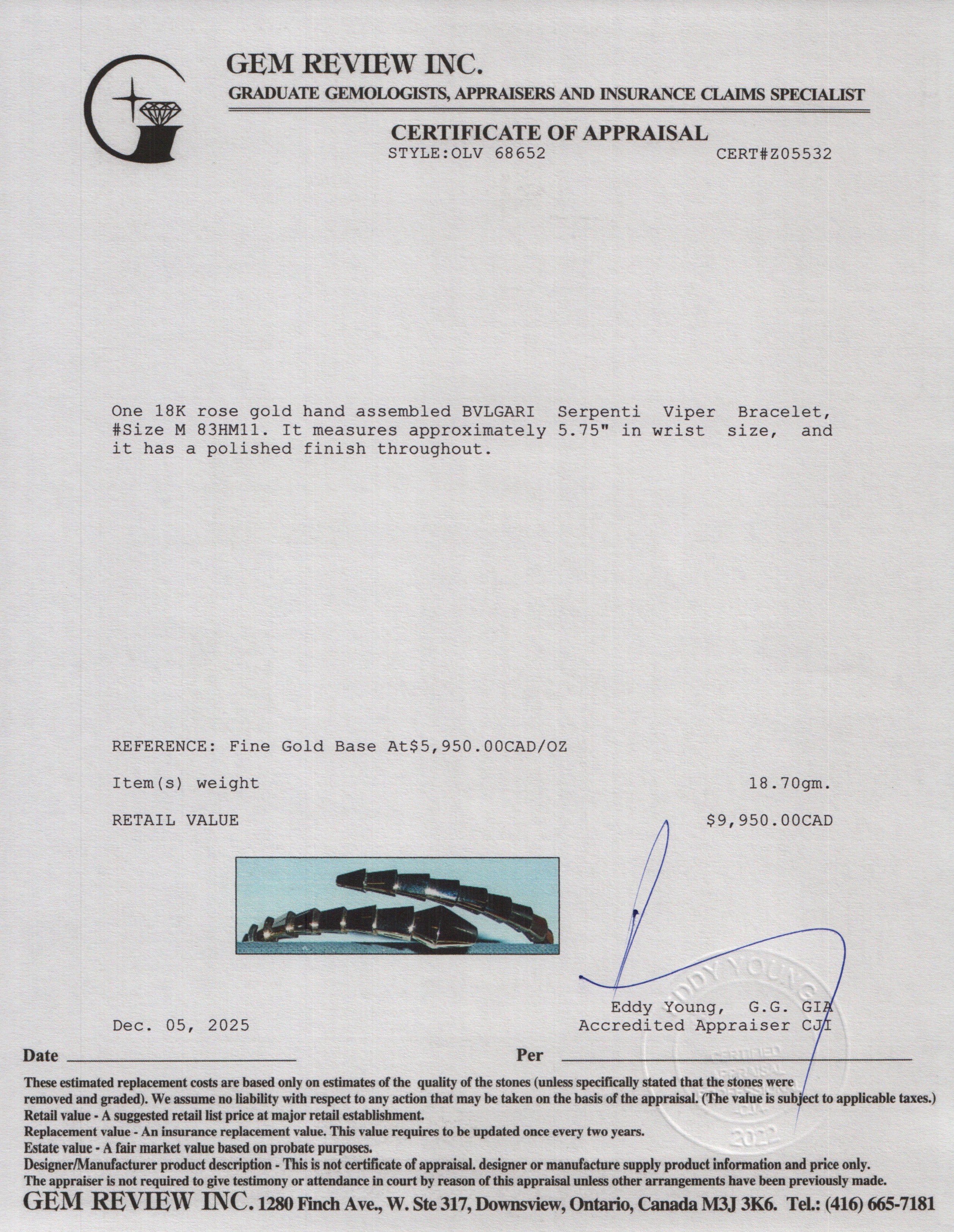 BVLGARI 2025 18k Rose Gold Serpenti Viper Bracelet, Size M w/ Box & Certificate