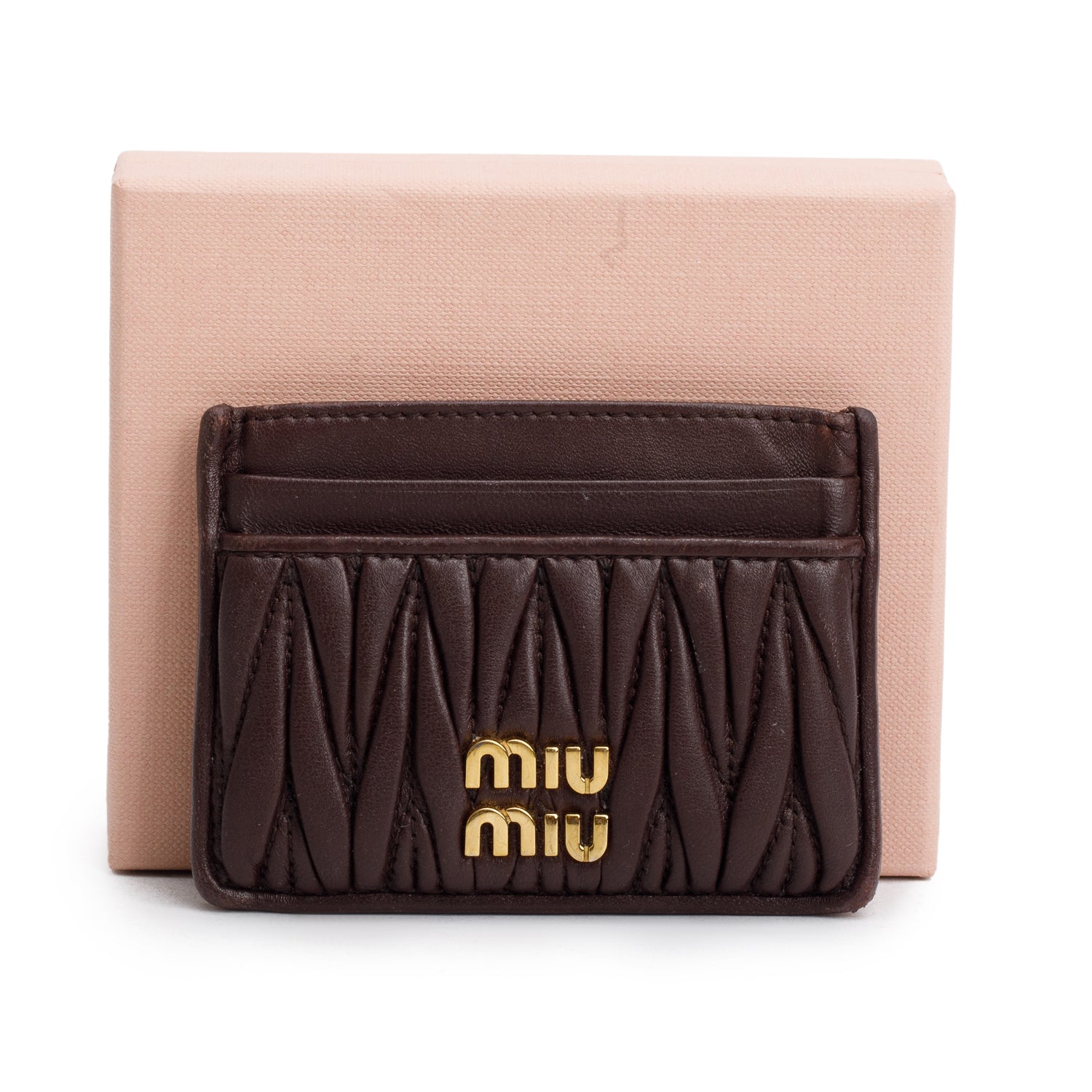 Miu Miu Brown Nappa Leather Matelasse Card Holder w/ Box
