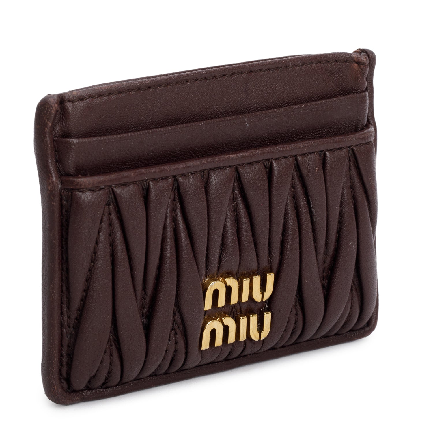 Miu Miu Brown Nappa Leather Matelasse Card Holder w/ Box