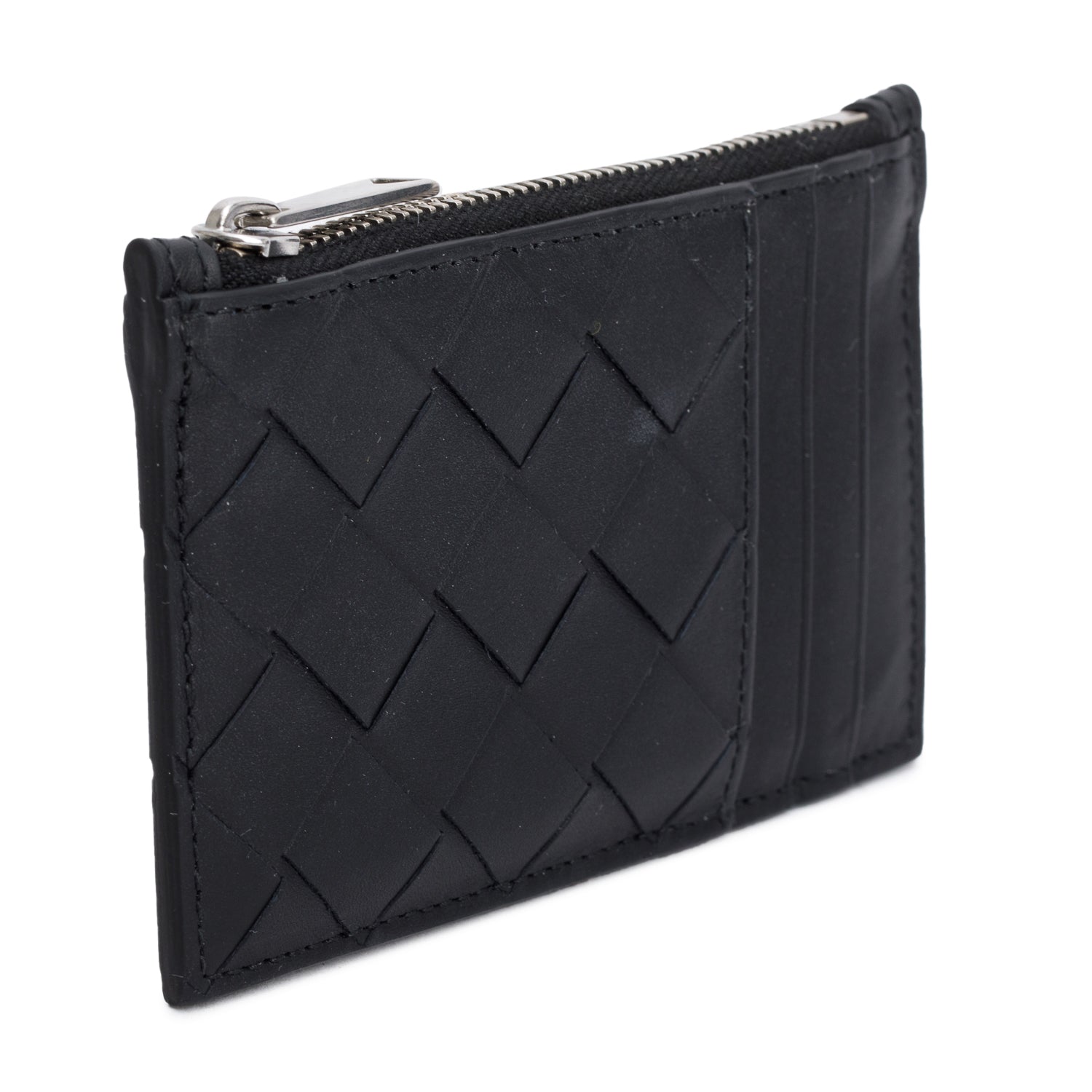 Bottega Veneta Black Nappa Intrecciato Zip Card Holder w/ Box