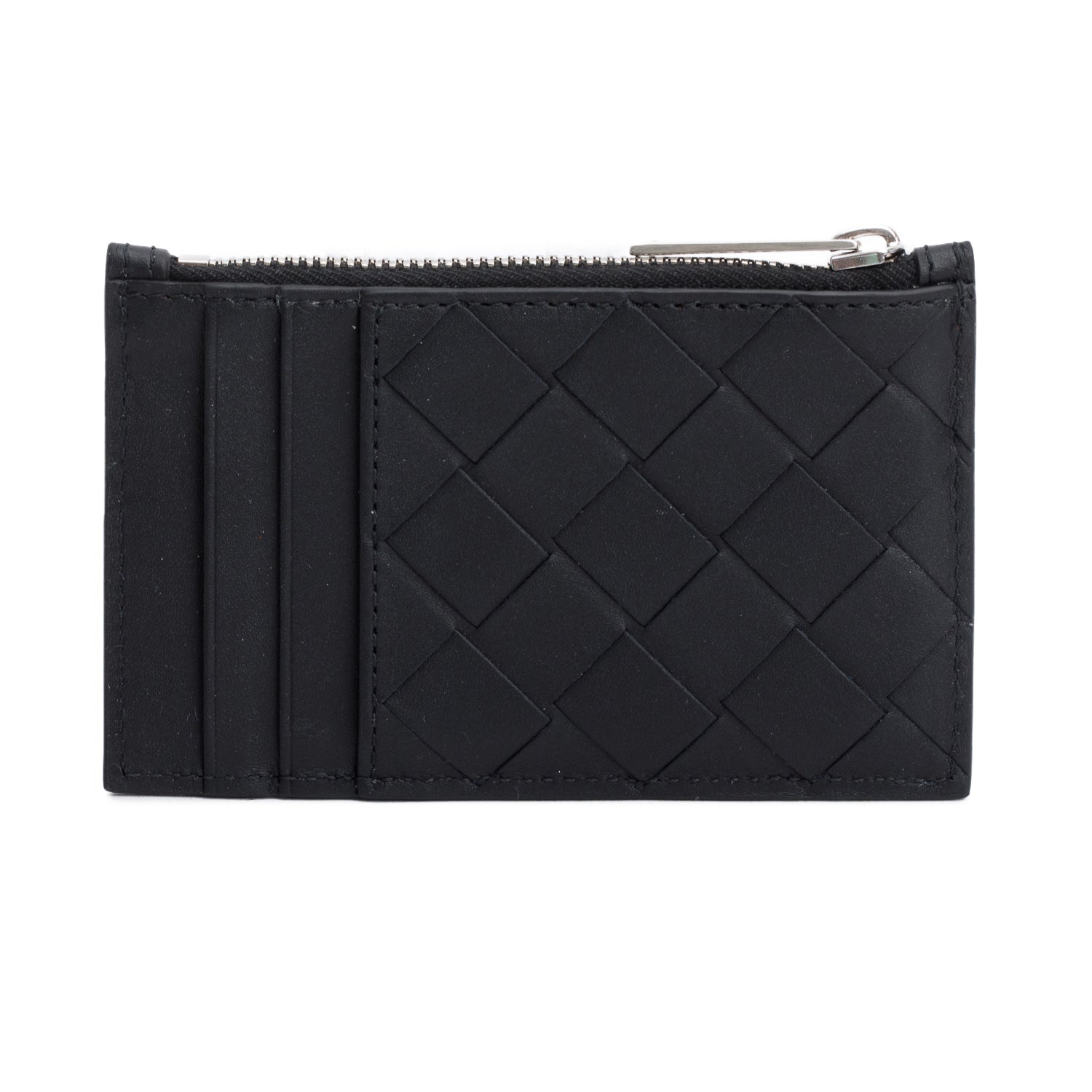Bottega Veneta Black Nappa Intrecciato Zip Card Holder w/ Box