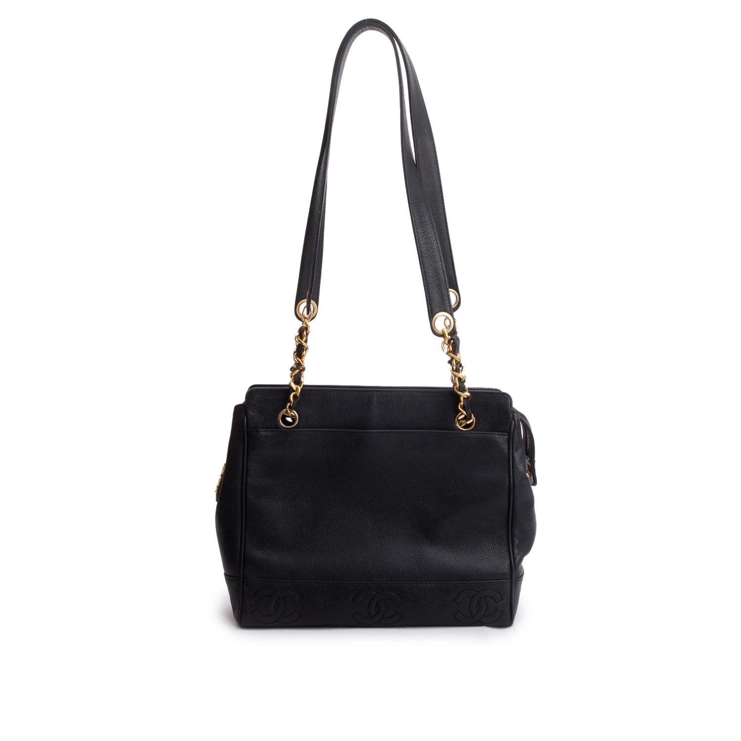 Chanel Vintage Black Caviar Leather Triple CC Tote