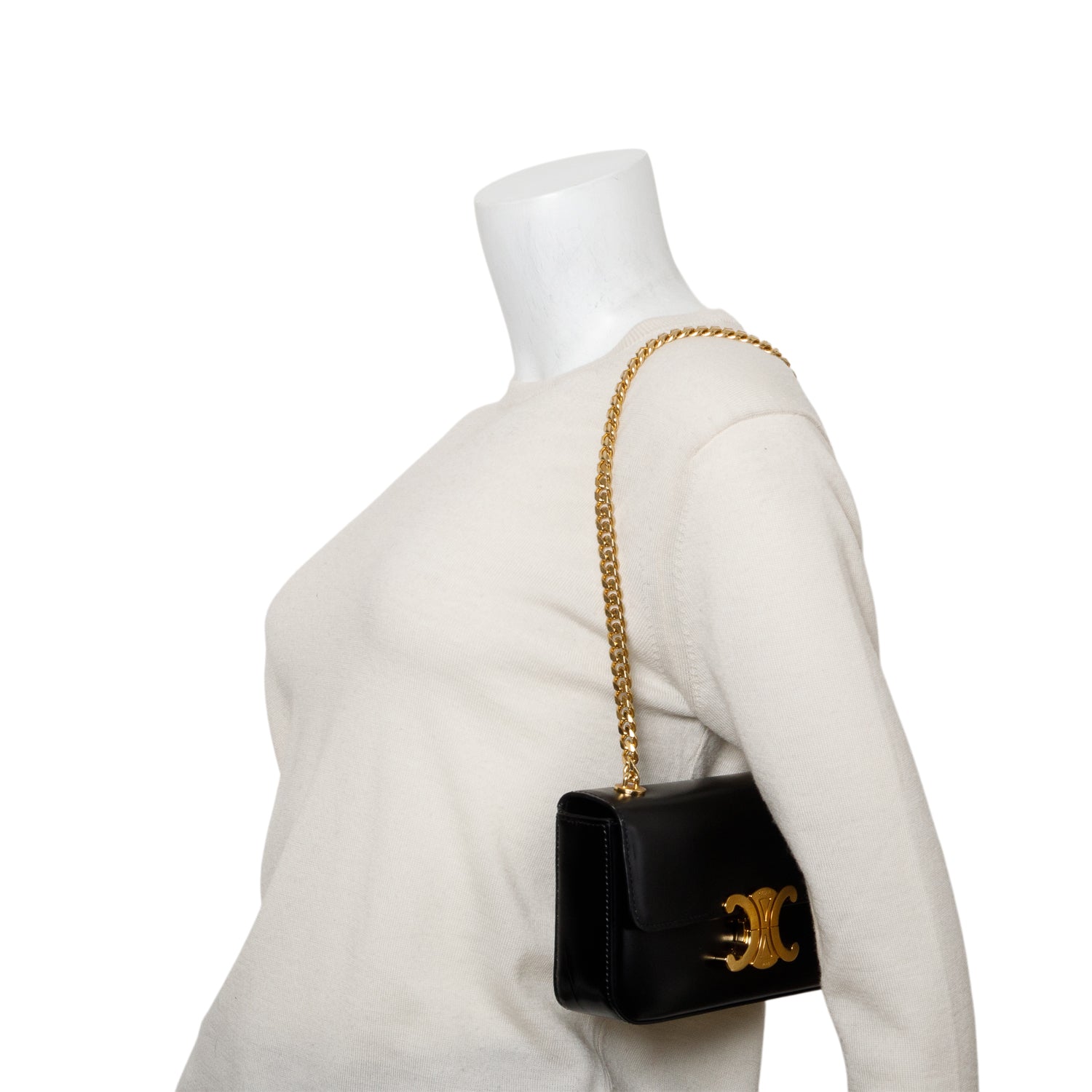 Celine 2022 Black Shiny Calfskin Claude Chain Shoulder Bag