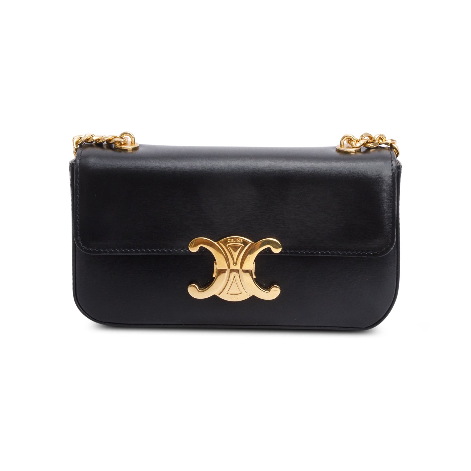 Celine 2022 Black Shiny Calfskin Claude Chain Shoulder Bag