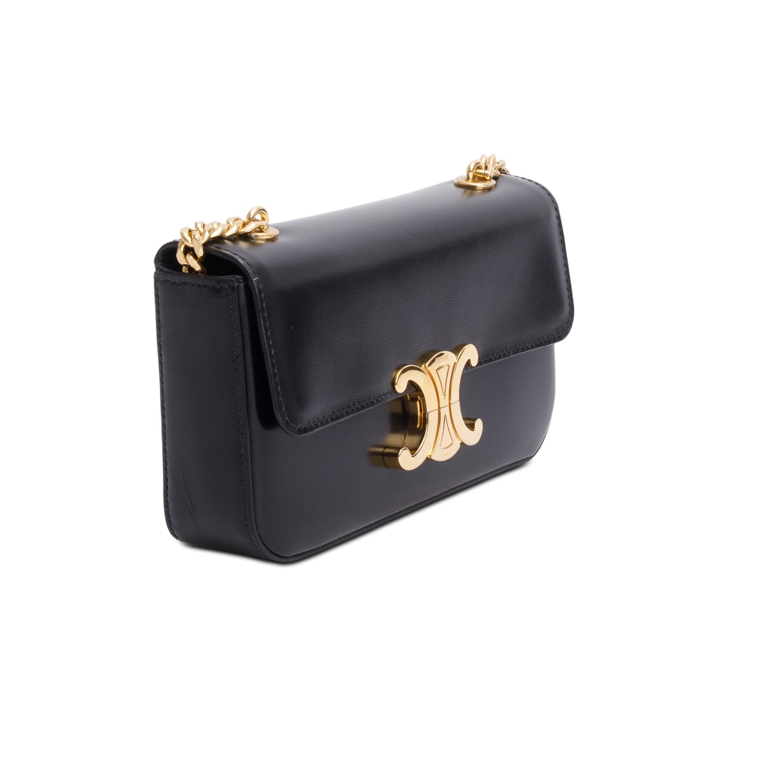 Celine 2022 Black Shiny Calfskin Claude Chain Shoulder Bag