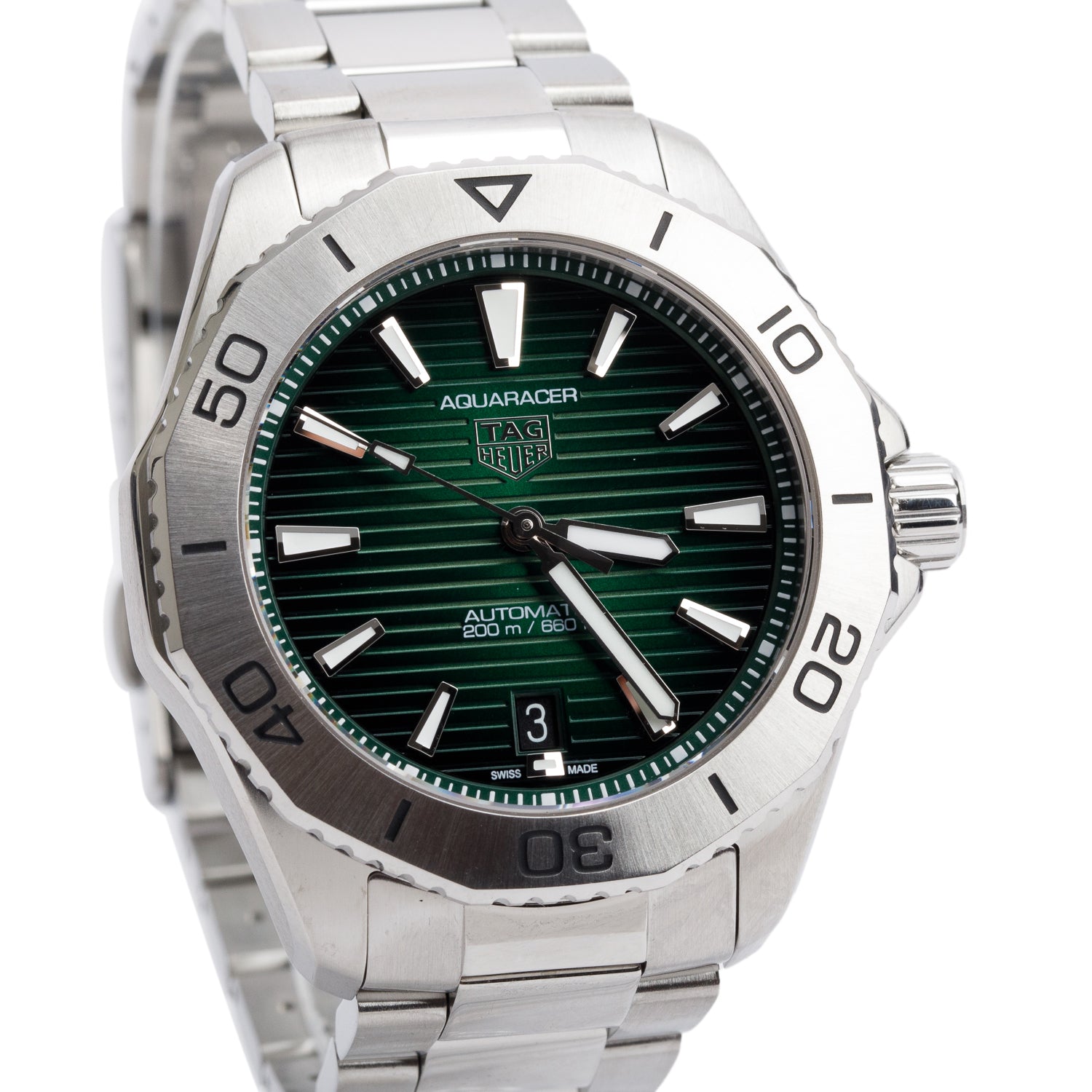 Tag Heuer Stainless Steel Aquaracer Professional 200 Date 40 MM Automatic Watch Green Dial WBP2115 w/ Box & Papers