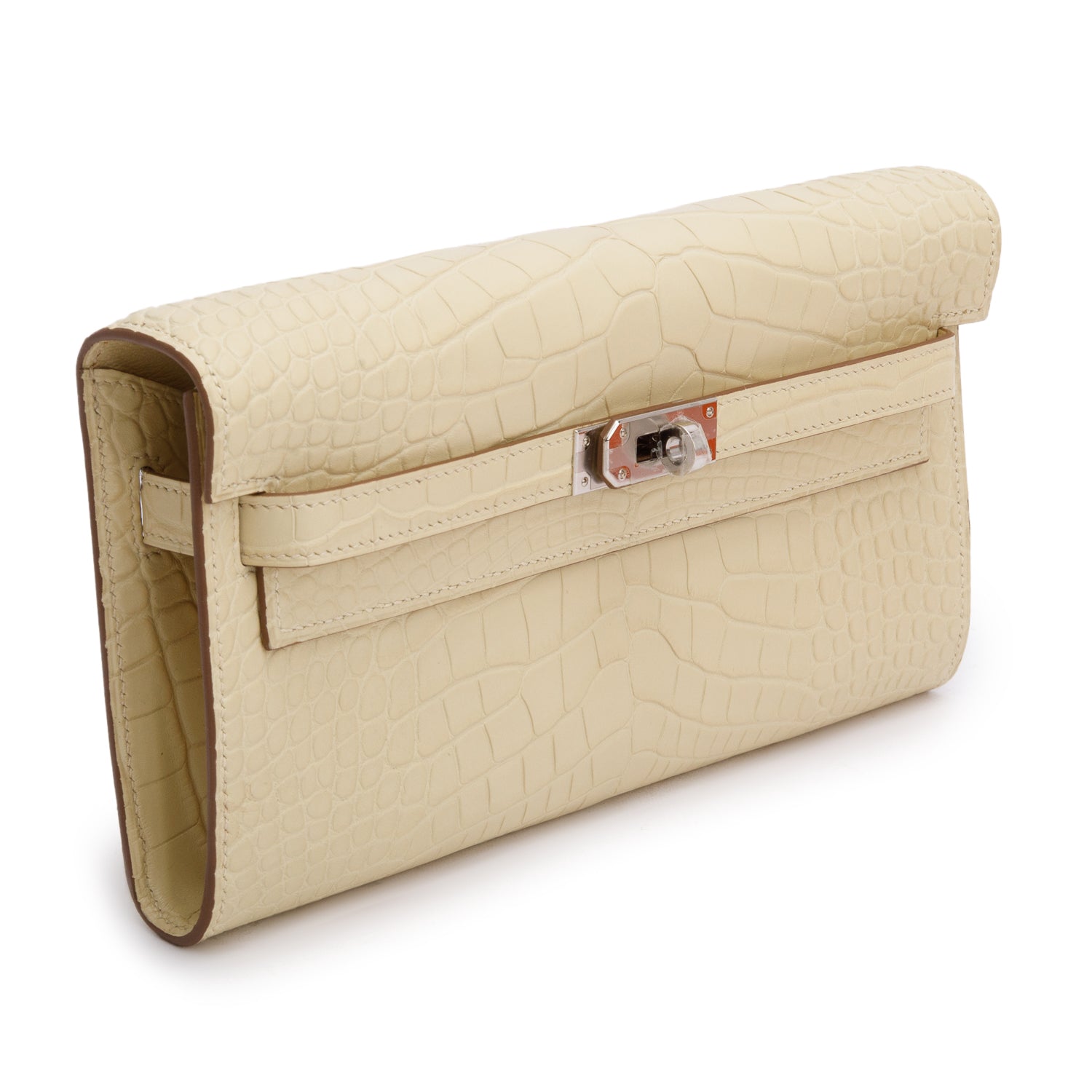 Hermes 2023 Vanille Alligator Mat Kelly Wallet To Go w/ Strap & Box