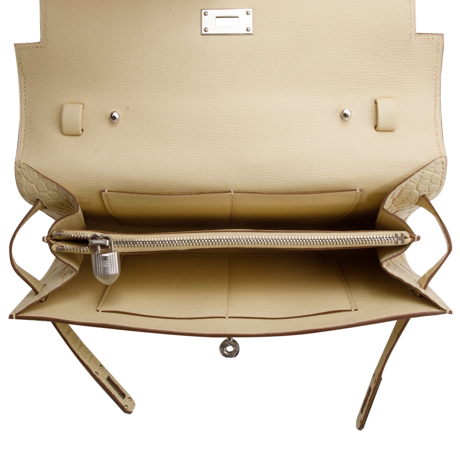 Hermes 2023 Vanille Alligator Mat Kelly Wallet To Go w/ Strap & Box