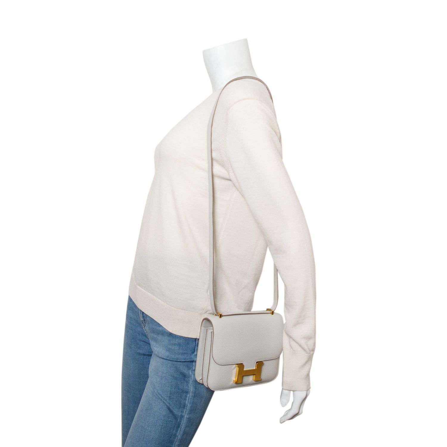 Hermes 2025 Gris Perle Chevre Mysore Leather Mini Constance 18 w/ Box