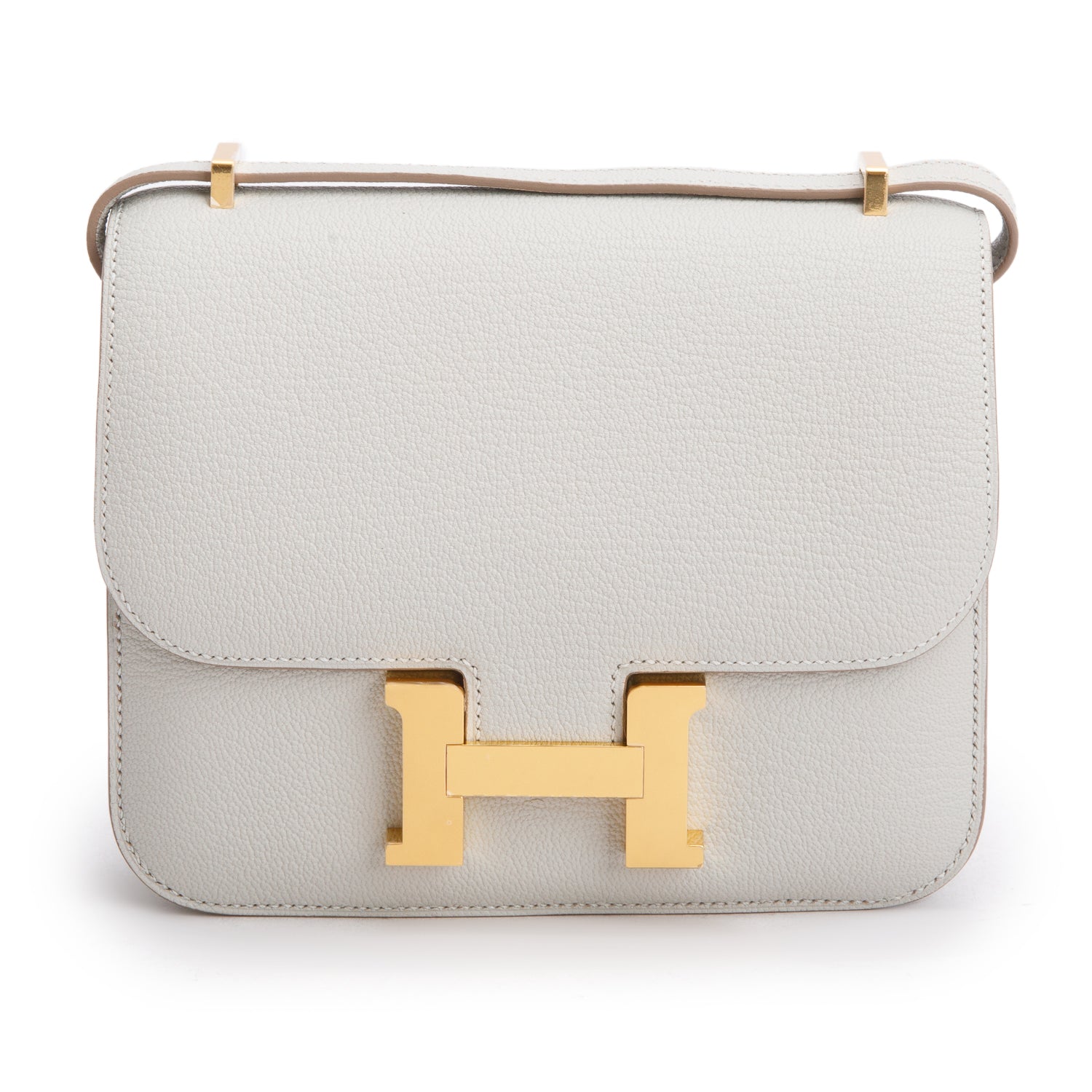 Hermes 2025 Gris Perle Chevre Mysore Leather Mini Constance 18 w/ Box