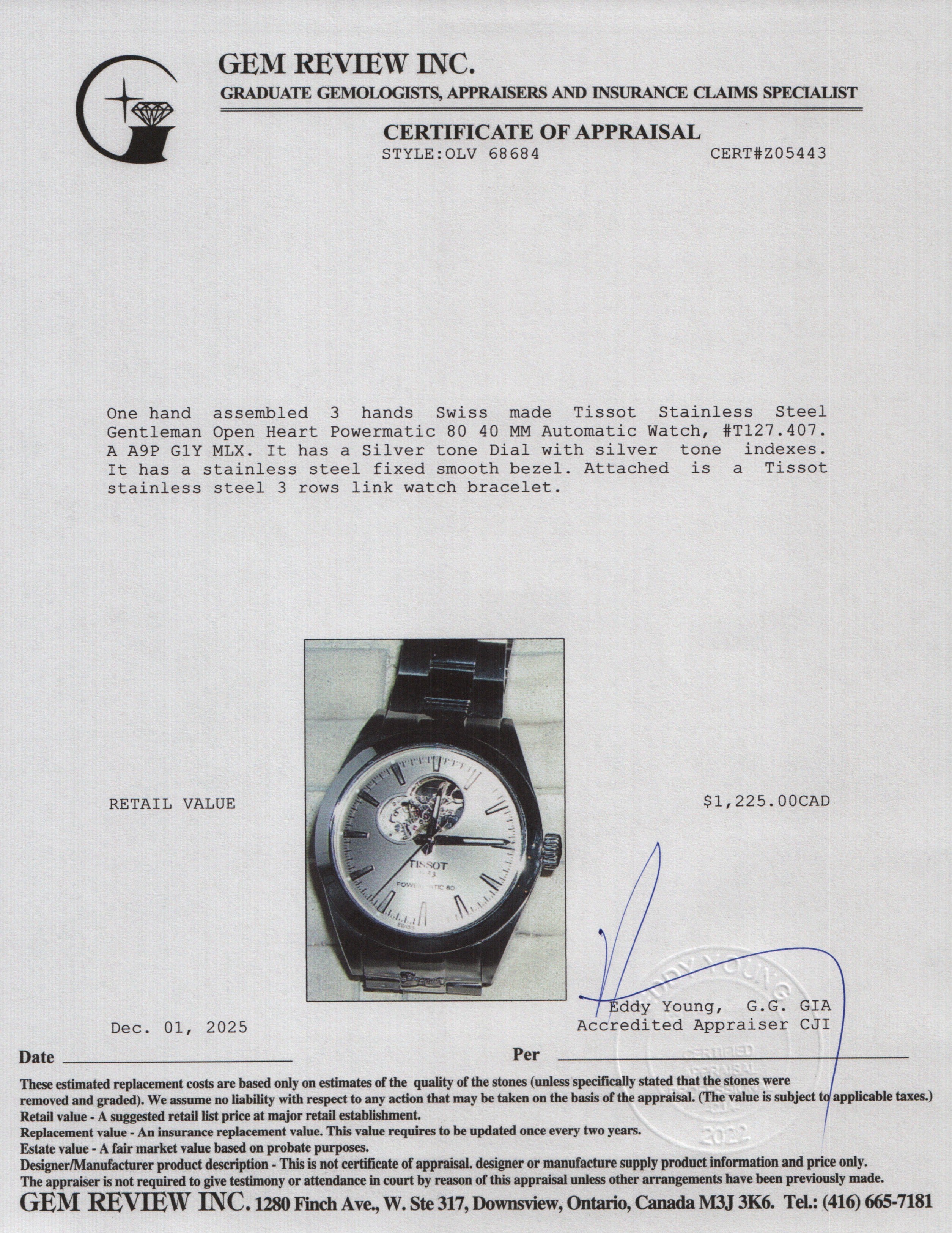 Tissot Stainless Steel Gentleman Open Heart Powermatic 80 40 MM Automatic Watch Silver Dial w/ Box & Papers