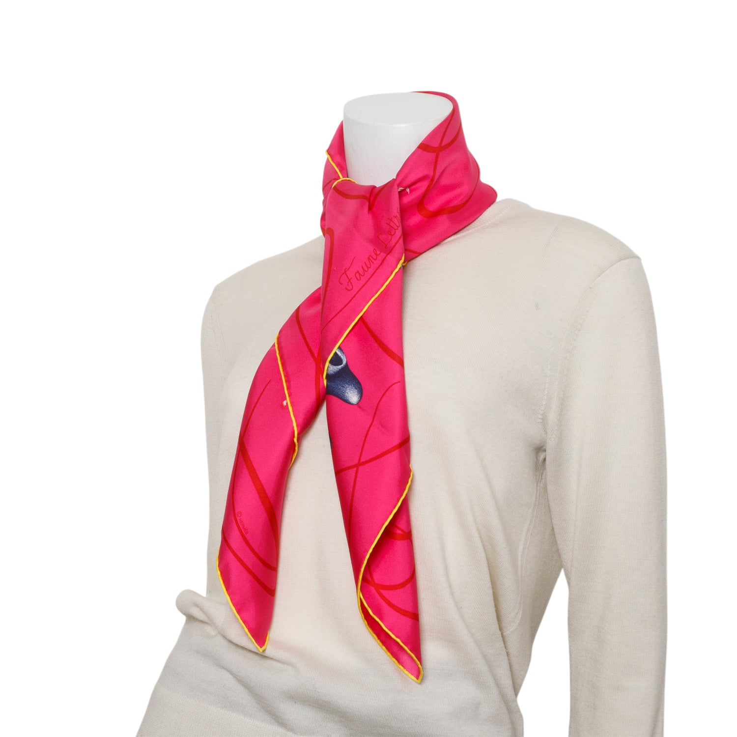 Hermes Pink 'Faune Lettrée' Silk Scarf 90 w/ Box