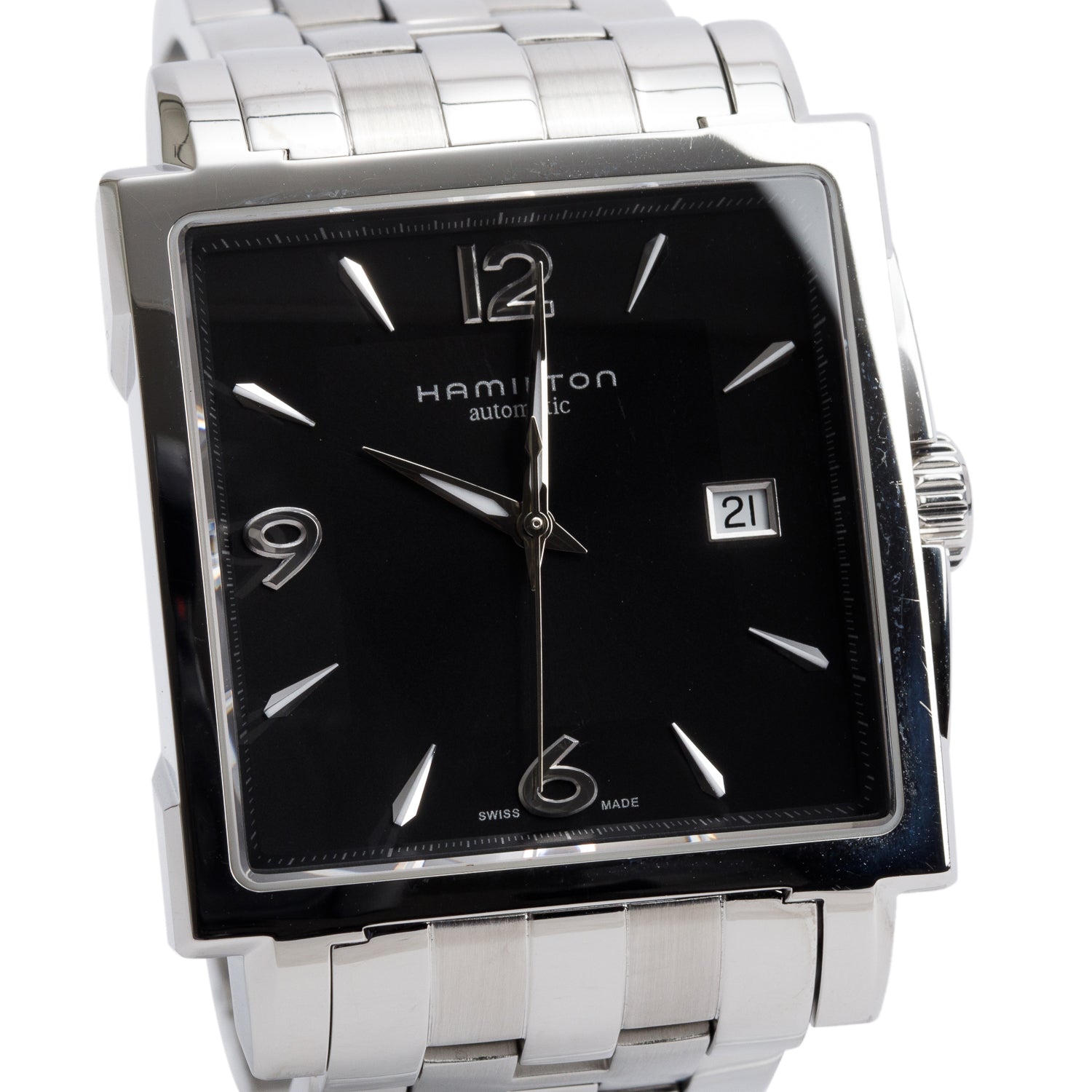 Hamilton Stainless Steel Jazzmaster Classic Square Automatic Watch H324150 Black Dial