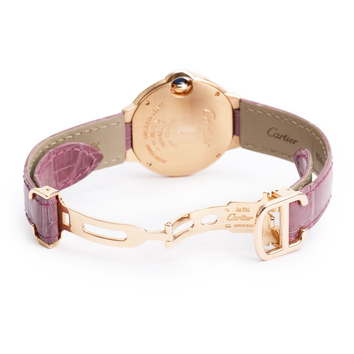 Cartier 18k Rose Gold Diamond Bezel Ballon Bleu de Cartier 33 MM Automatic Watch Silver Dial 3282