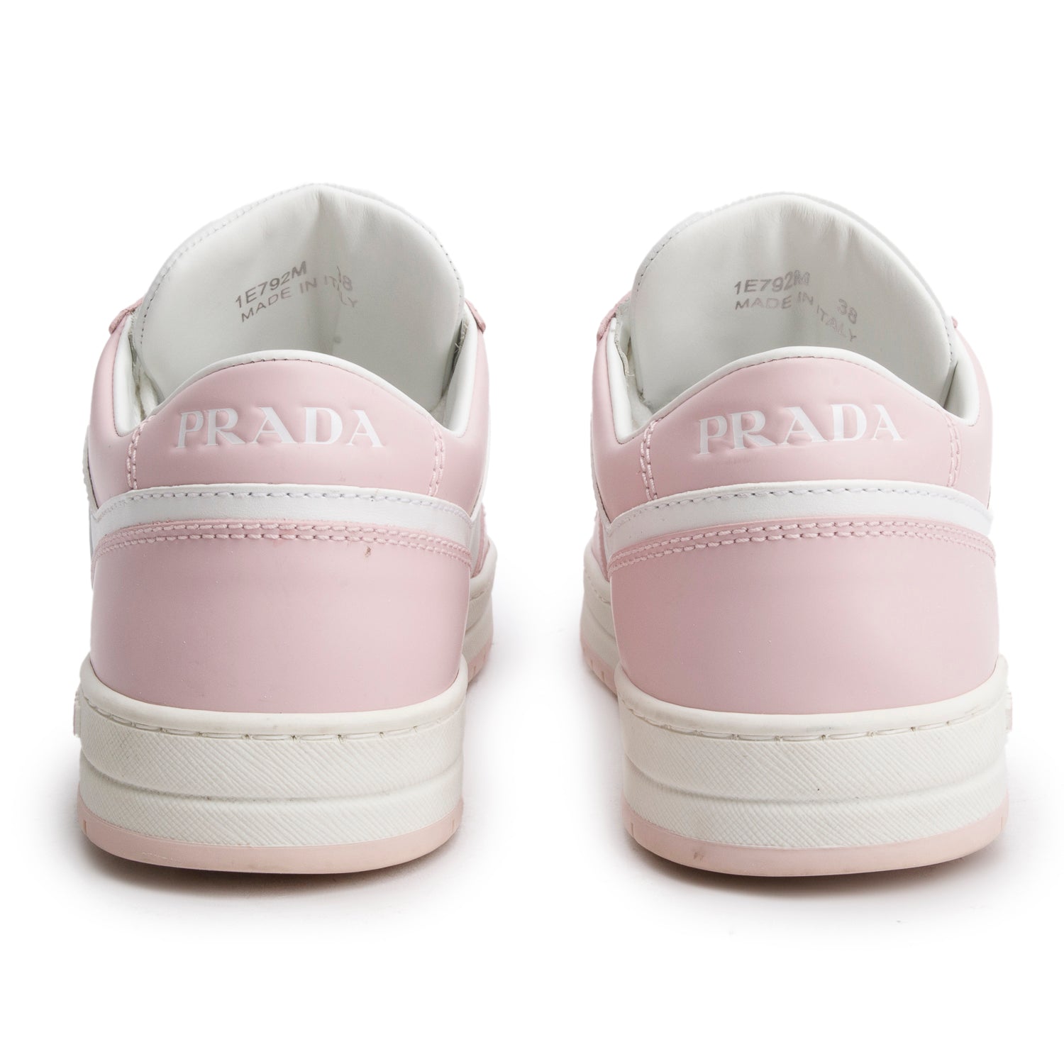 Prada Pink White Vitello Sport Spazzolato Rois Triangle Logo Downtown Low Top Sneakers, Size 38 w/ Box