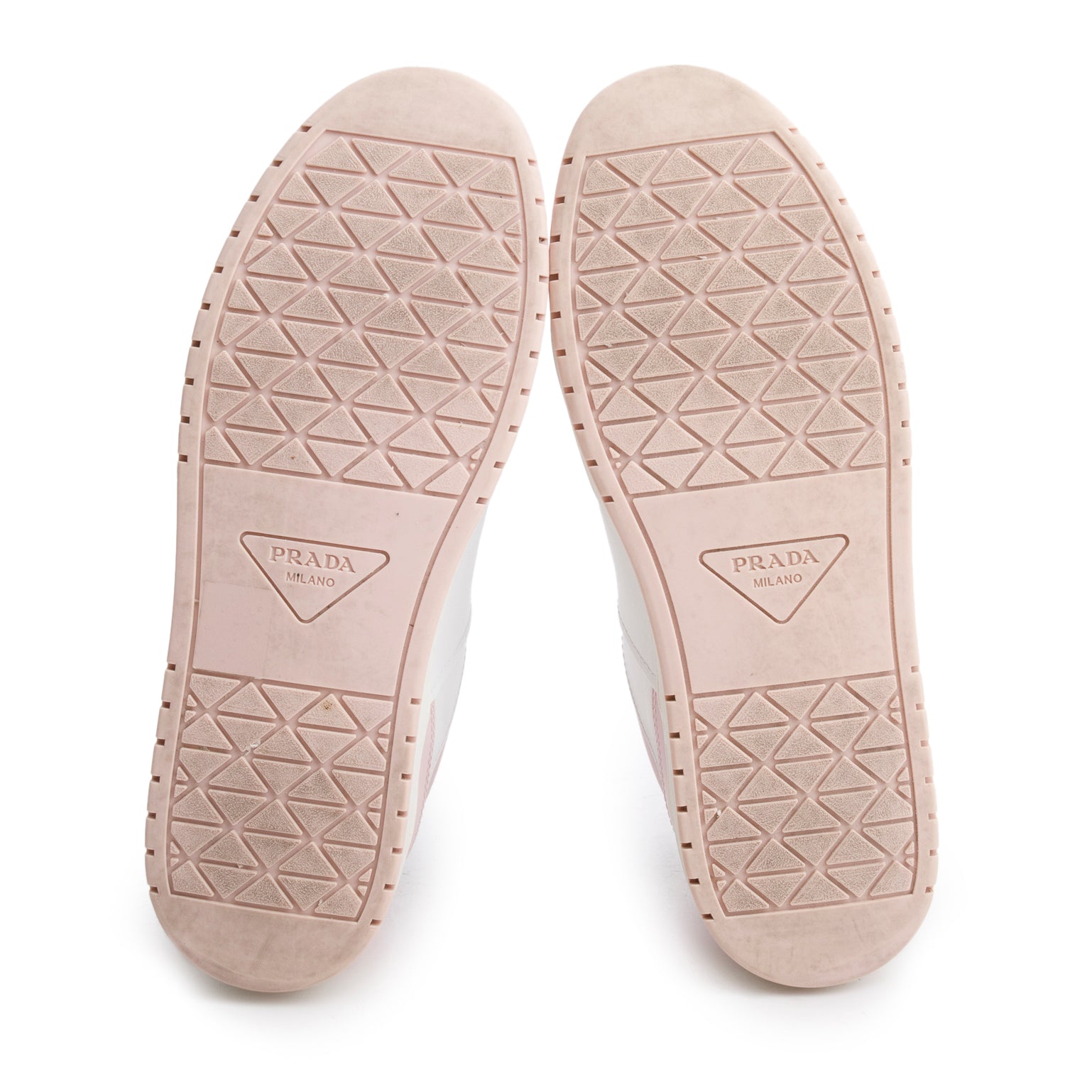 Prada Pink White Vitello Sport Spazzolato Rois Triangle Logo Downtown Low Top Sneakers, Size 38 w/ Box