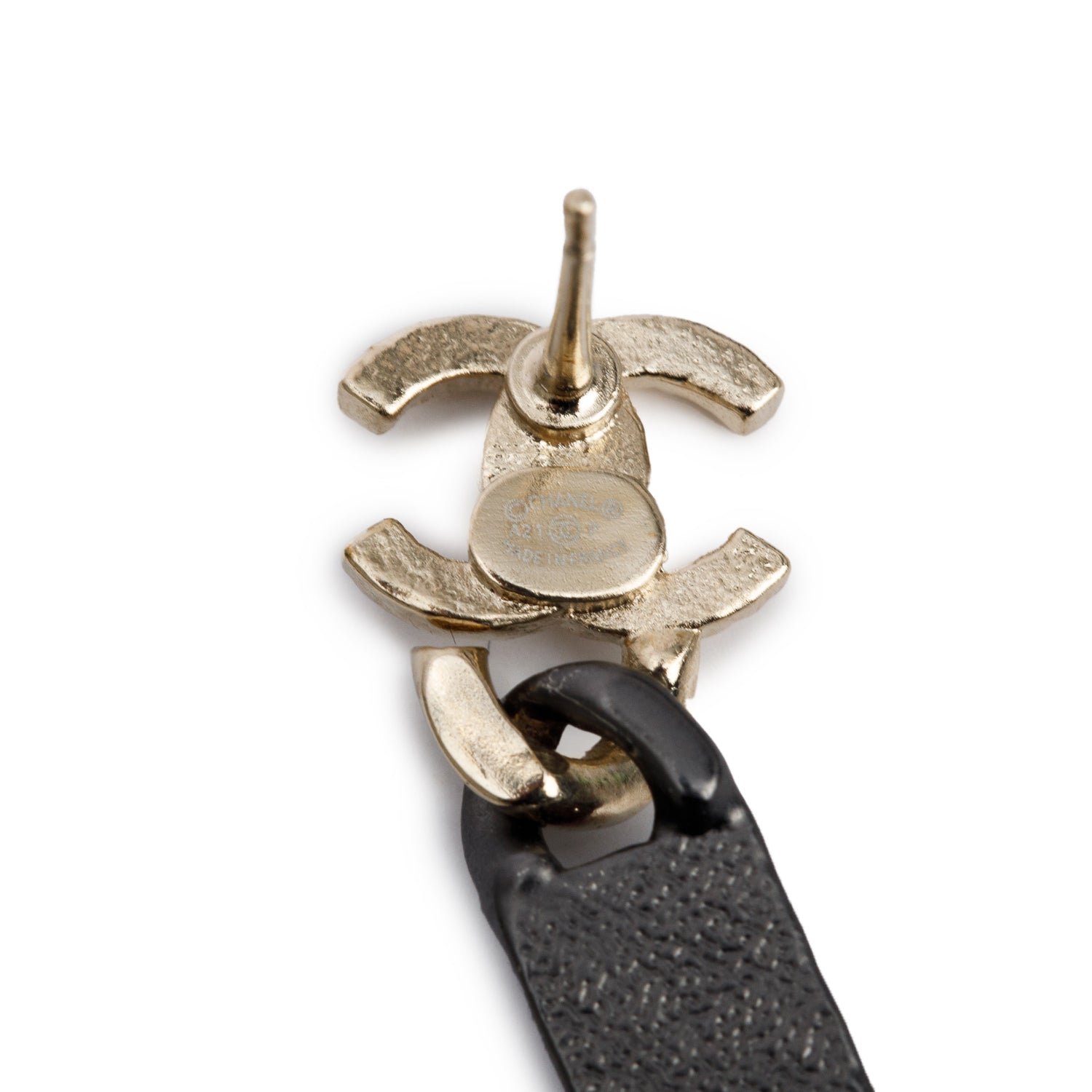 Chanel 2021 Gold Plated CC Enamel Logo Plate Drop Earrings w/ Box