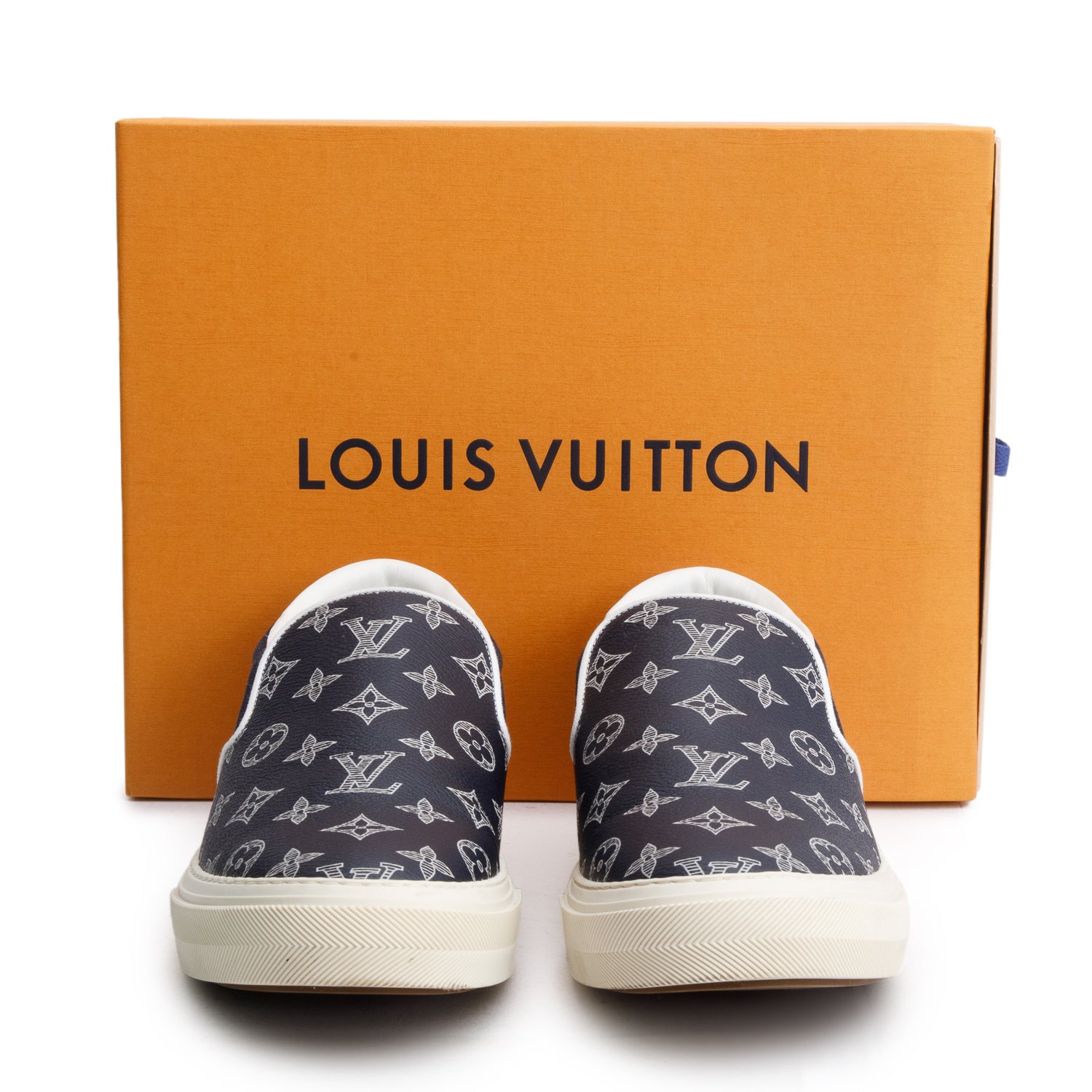 Louis Vuitton Blue Monogram Trocadero Richelieu Slip On Sneakers, Men's size 10 w/ Box